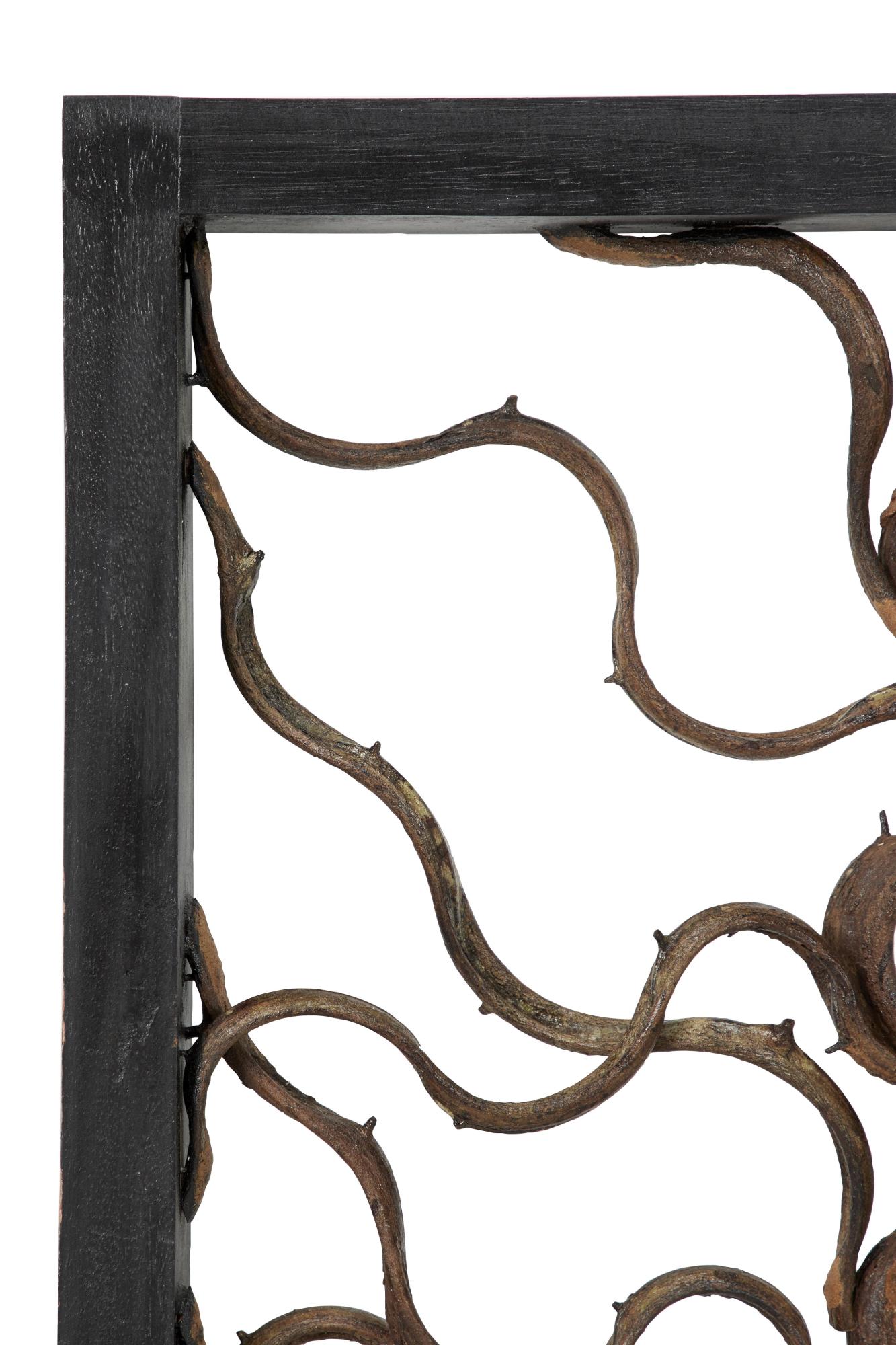 Tree Teak Wood Branch Home Wall Decor with Black Frame