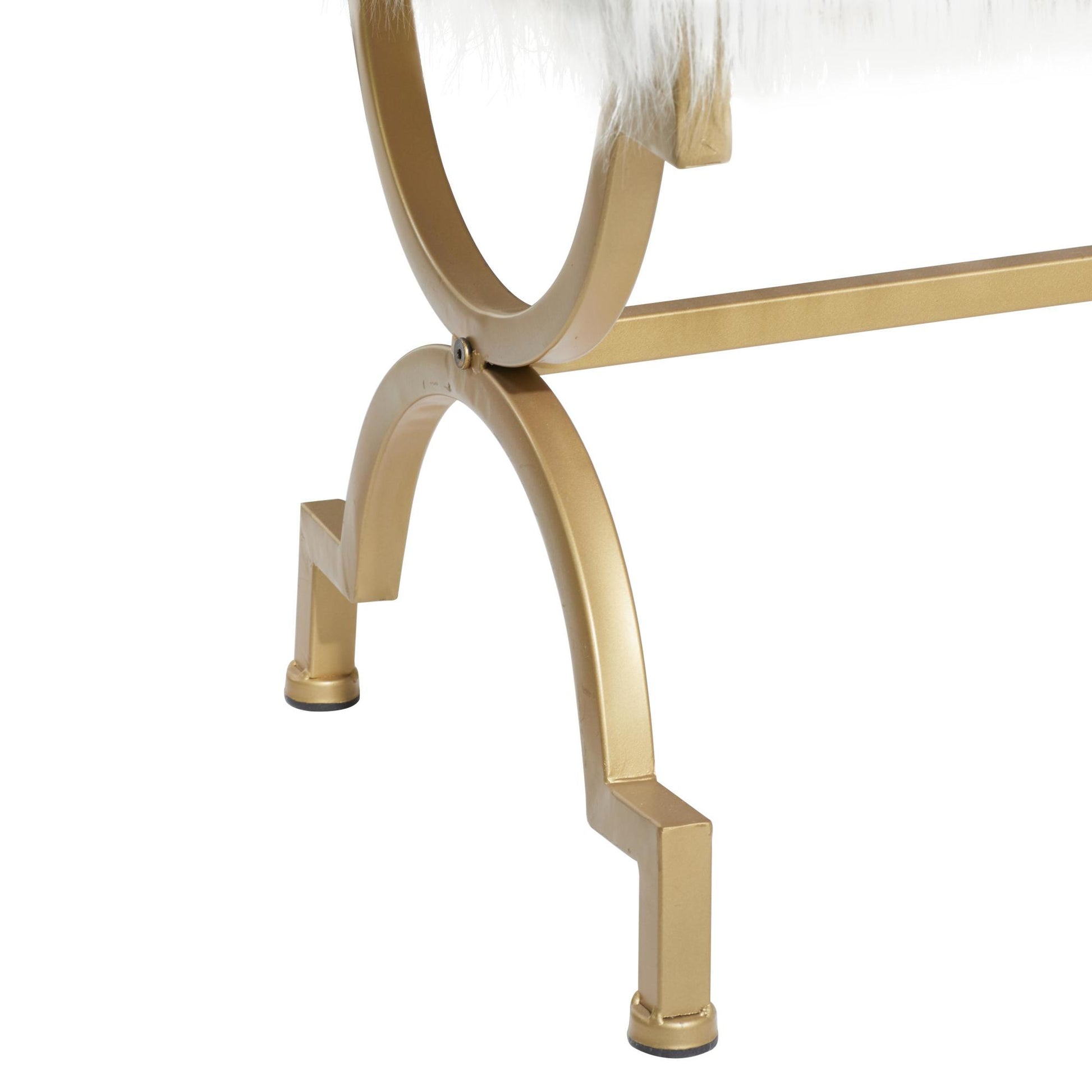 Gold Metal Home Bench with White Faux Fur Top