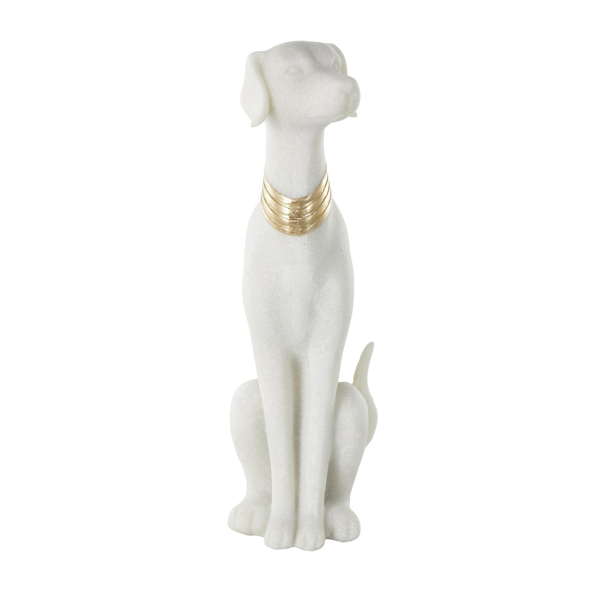 Dog Cream Polystone Sitting Decorative Sculpture with Gold Collar