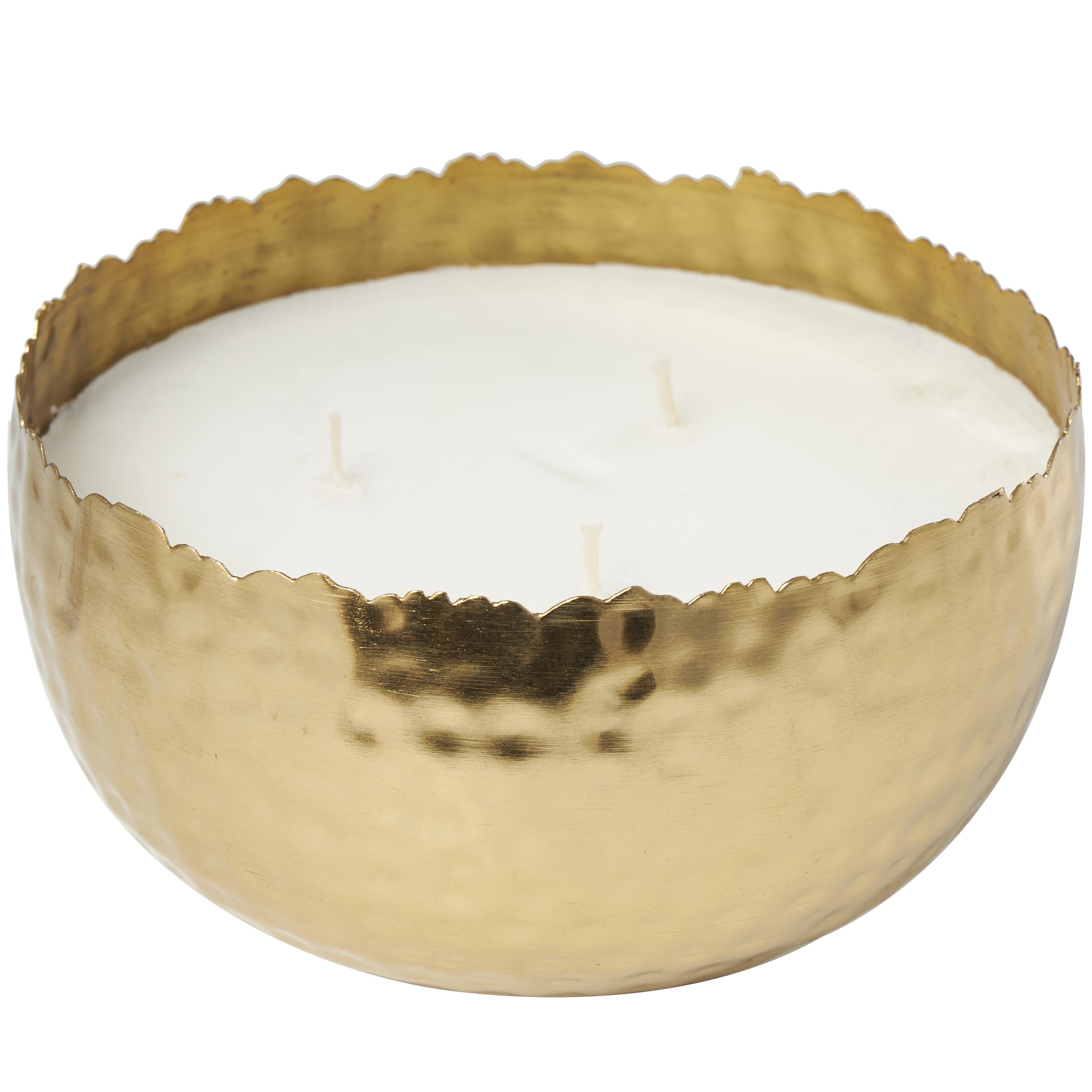 Metal Egyptian Mint Scented Hammered 30 oz 3 Wick Decorative Candle with White Wax 7" x 7" x 4"