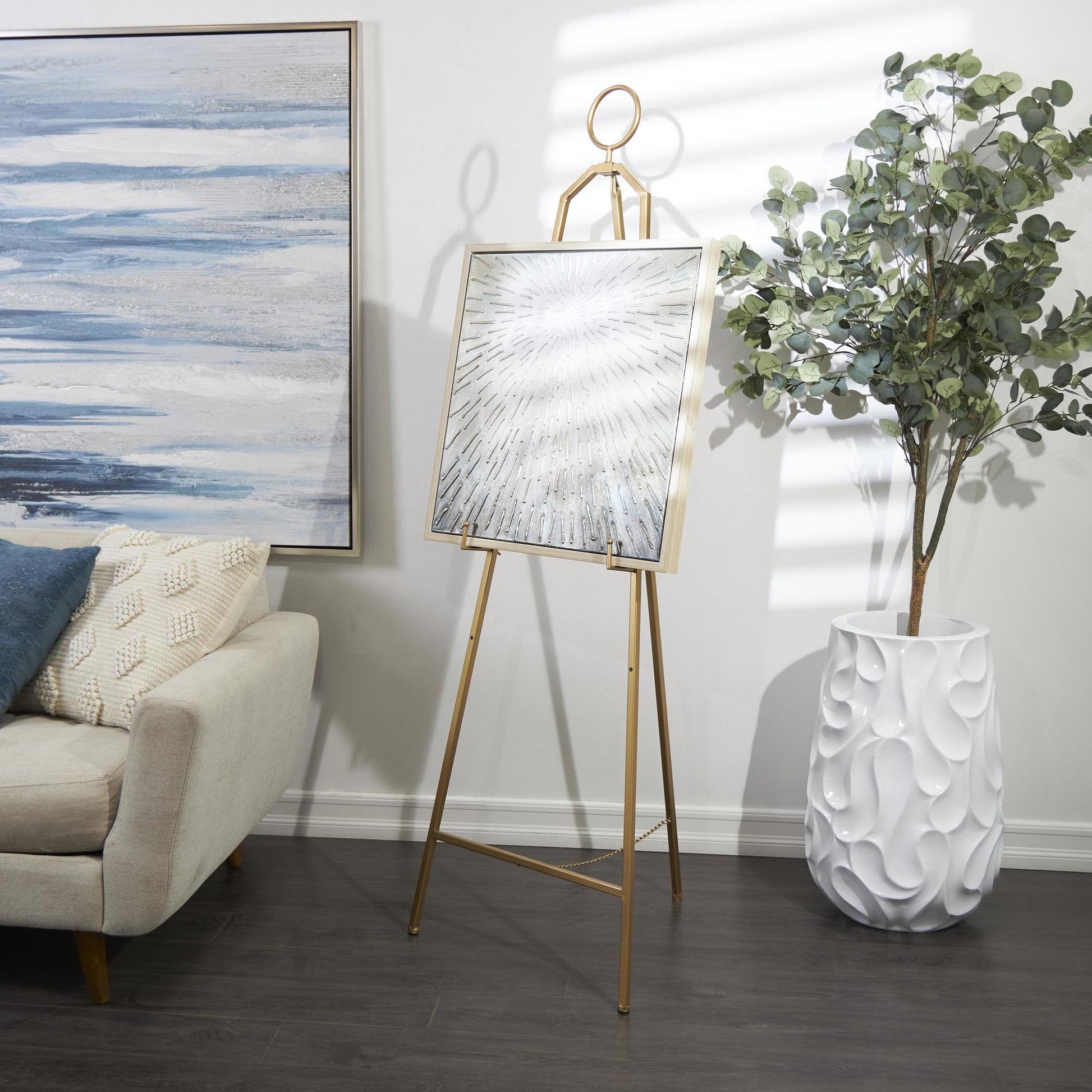 Gold Metal Tall Adjustable 3 Tier Display Easel with Circular Ring Top