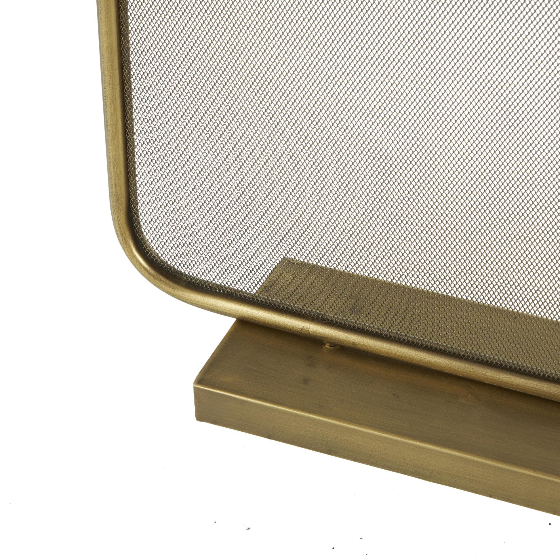Geometric Gold Metal 1 Panel Living Room Fireplace Screen with Rounded Edges and Rectangular Base