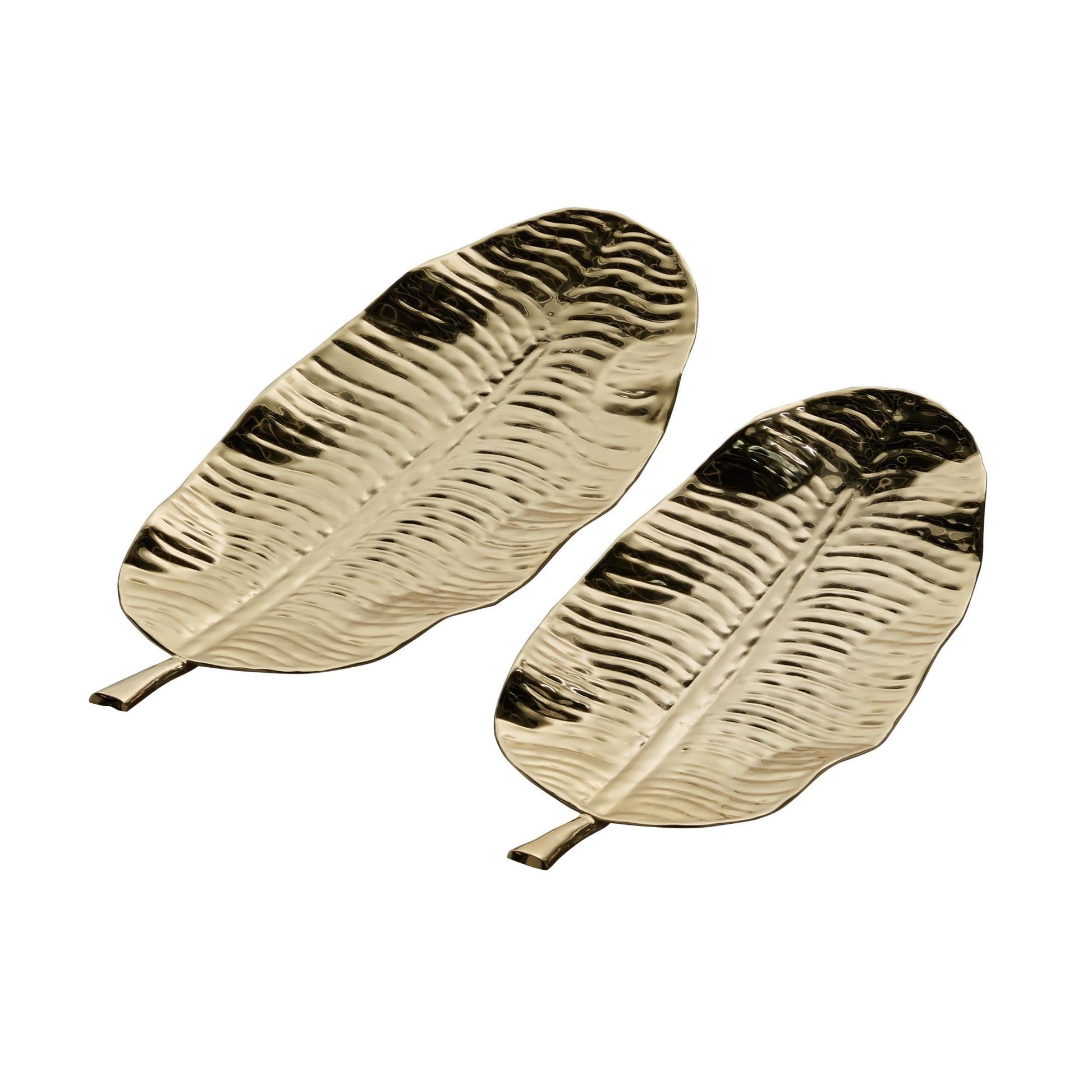 Set of 2 Leaf Gold Metal Living Room Decor Tray