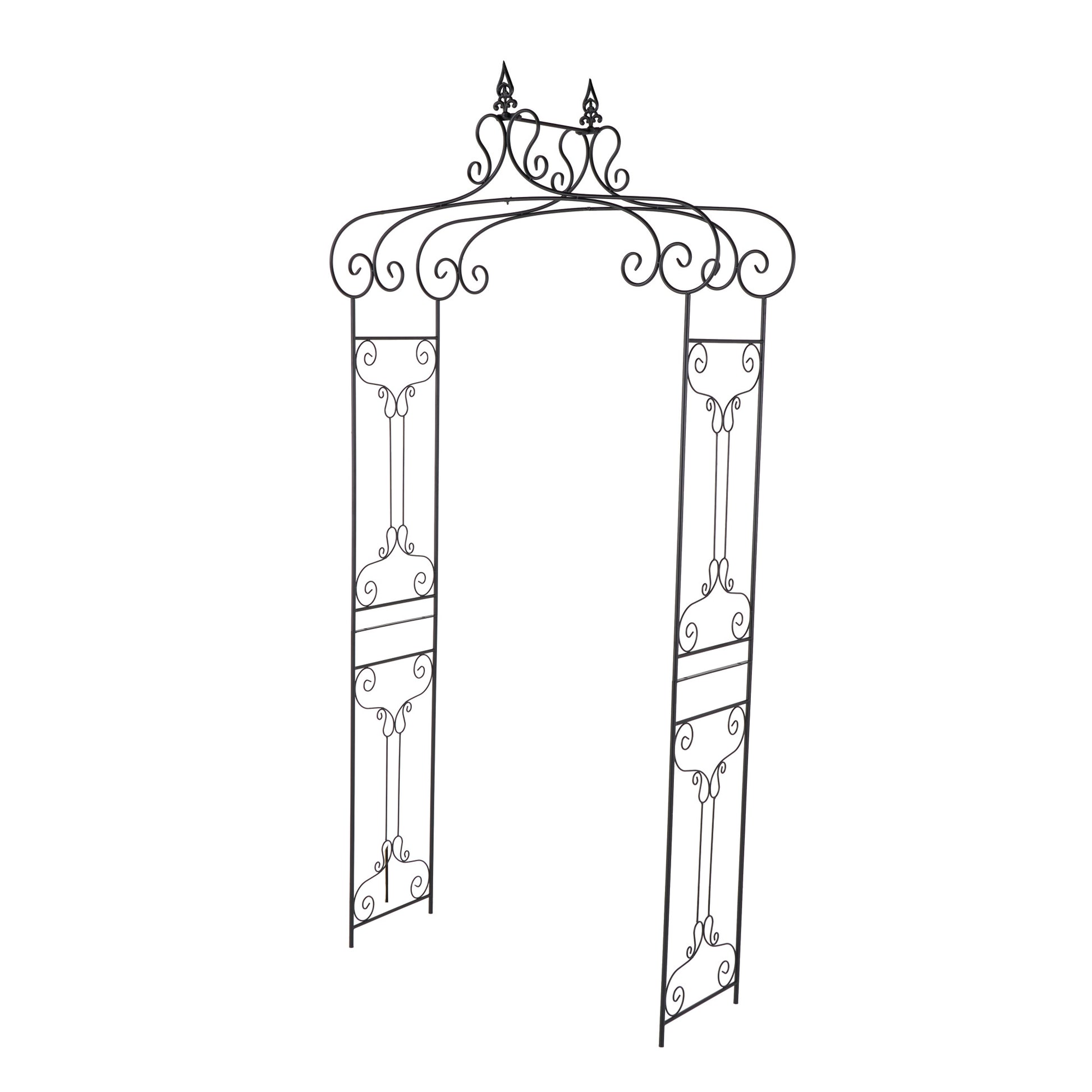 Scroll Black Metal Indoor Outdoor Arched Indoor Outdoor Garden Arbor with Finial