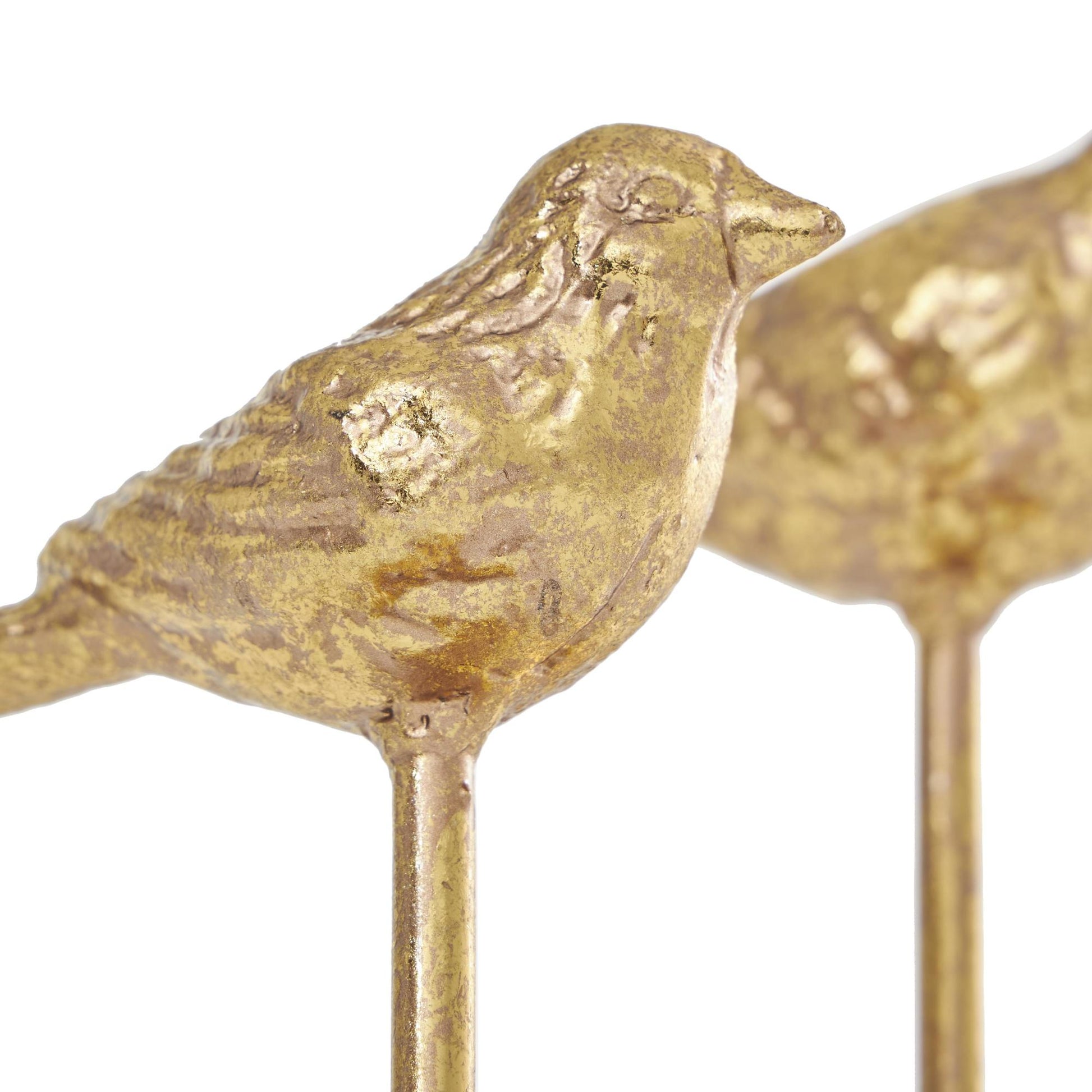 Set of 2 Bird Gold Metal Decorative Sculpture with Gold Foil Texturing