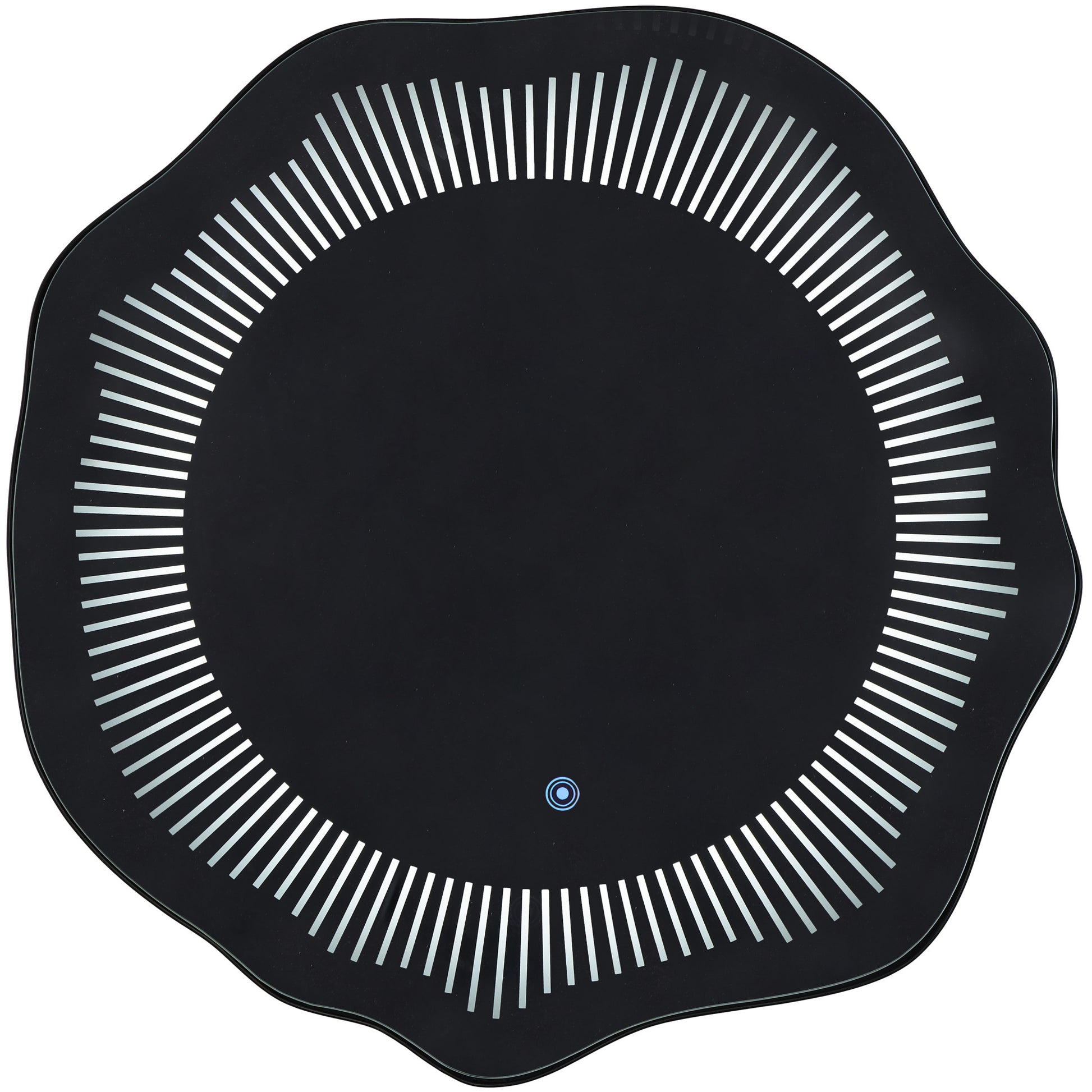 Abstract Silver Glass Wavy LED Room Wall Mirror with Radial Pattern