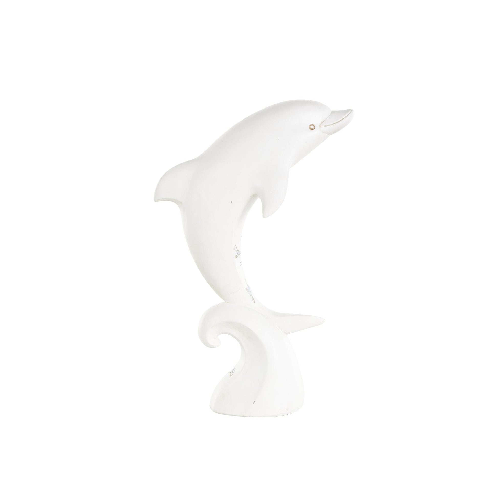 Dolphin White Polystone Curved Decorative Sculpture with Blue Coral Patterns