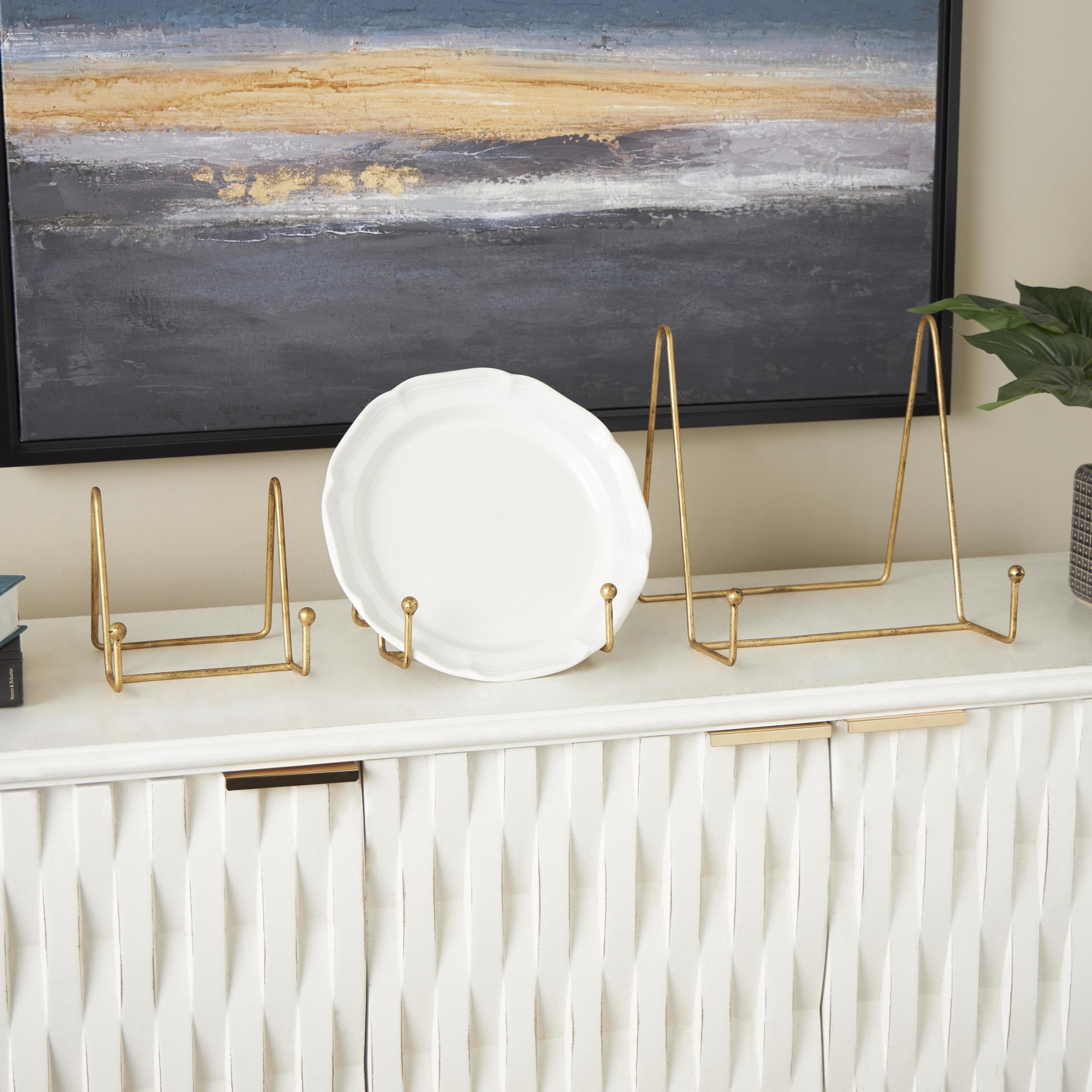 Set of 3 Gold Metal Wide Tabletop Triangle Display Easel with Ball Accents