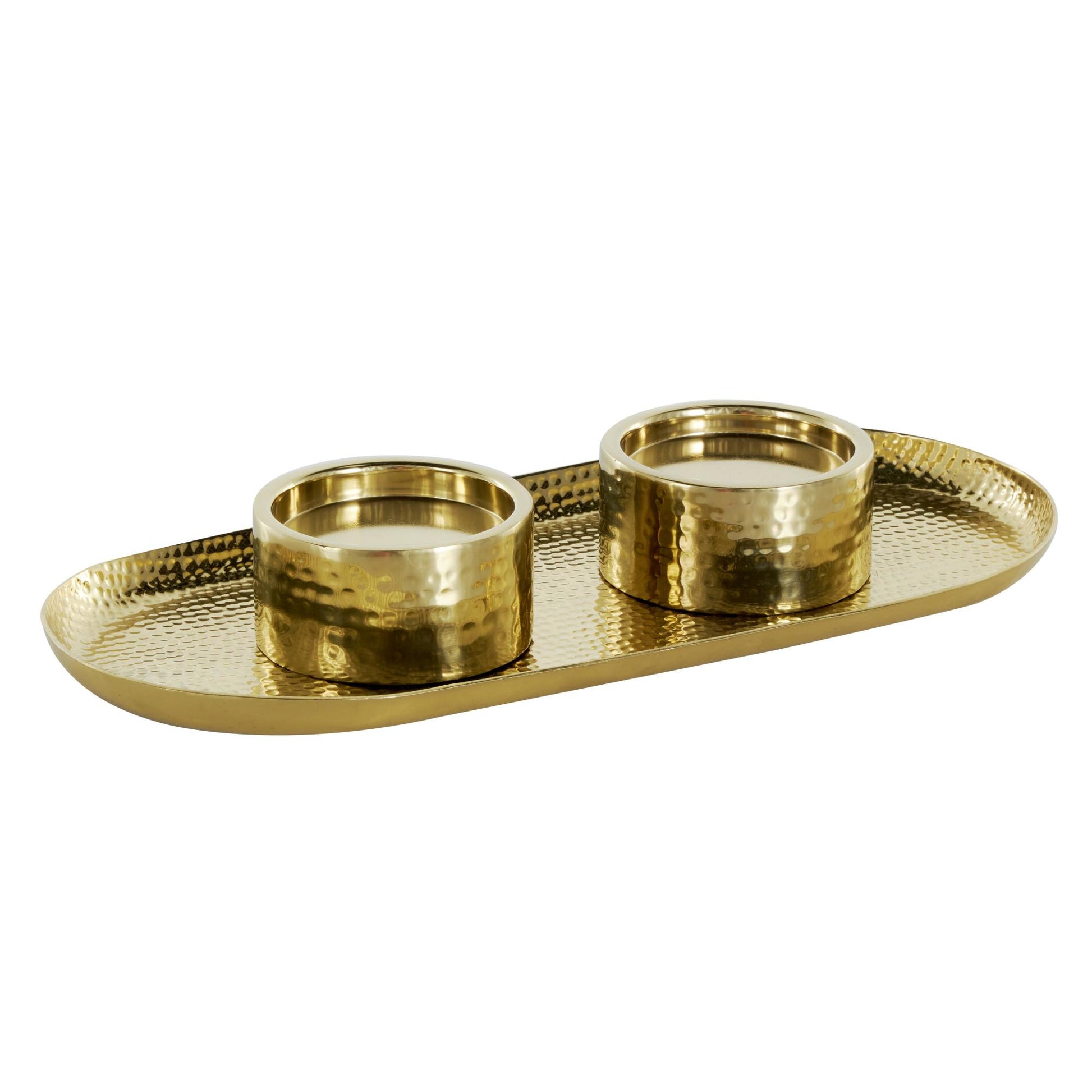 Stainless Steel Metal Hammered Decorative Candle Holder with Oval Tray Plate