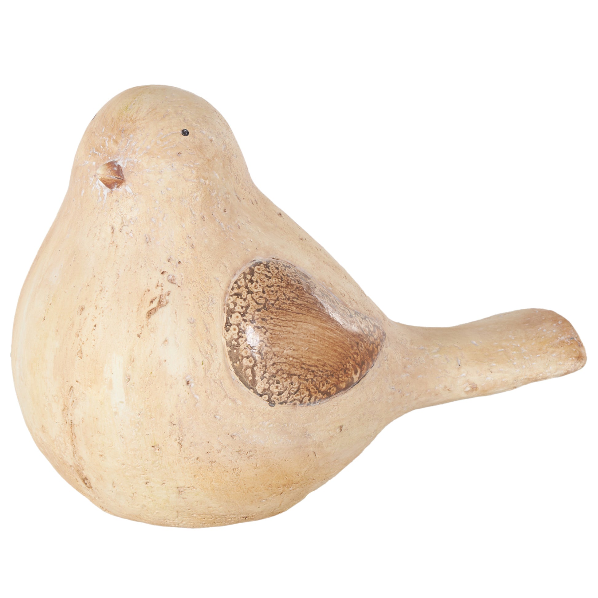 Bird Cream Magnesium Oxide Sitting Decorative Garden Sculpture with Brown Accents