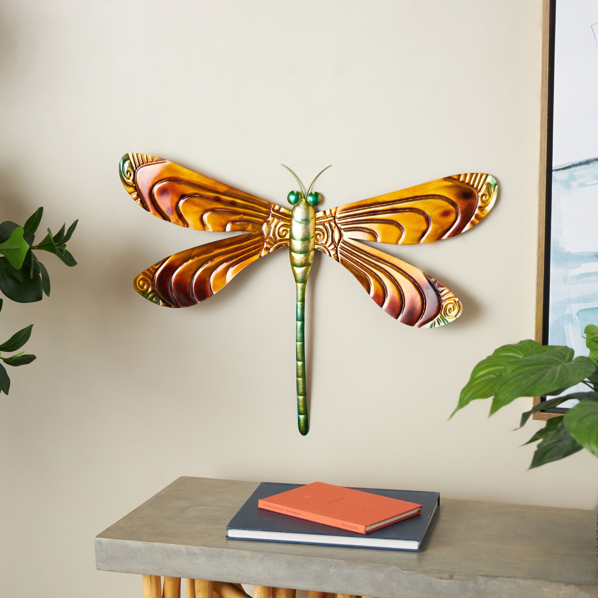 Dragonfly Multi Colored Stainless Steel Metal Indoor Outdoor Home Wall Decor with Brown Wings
