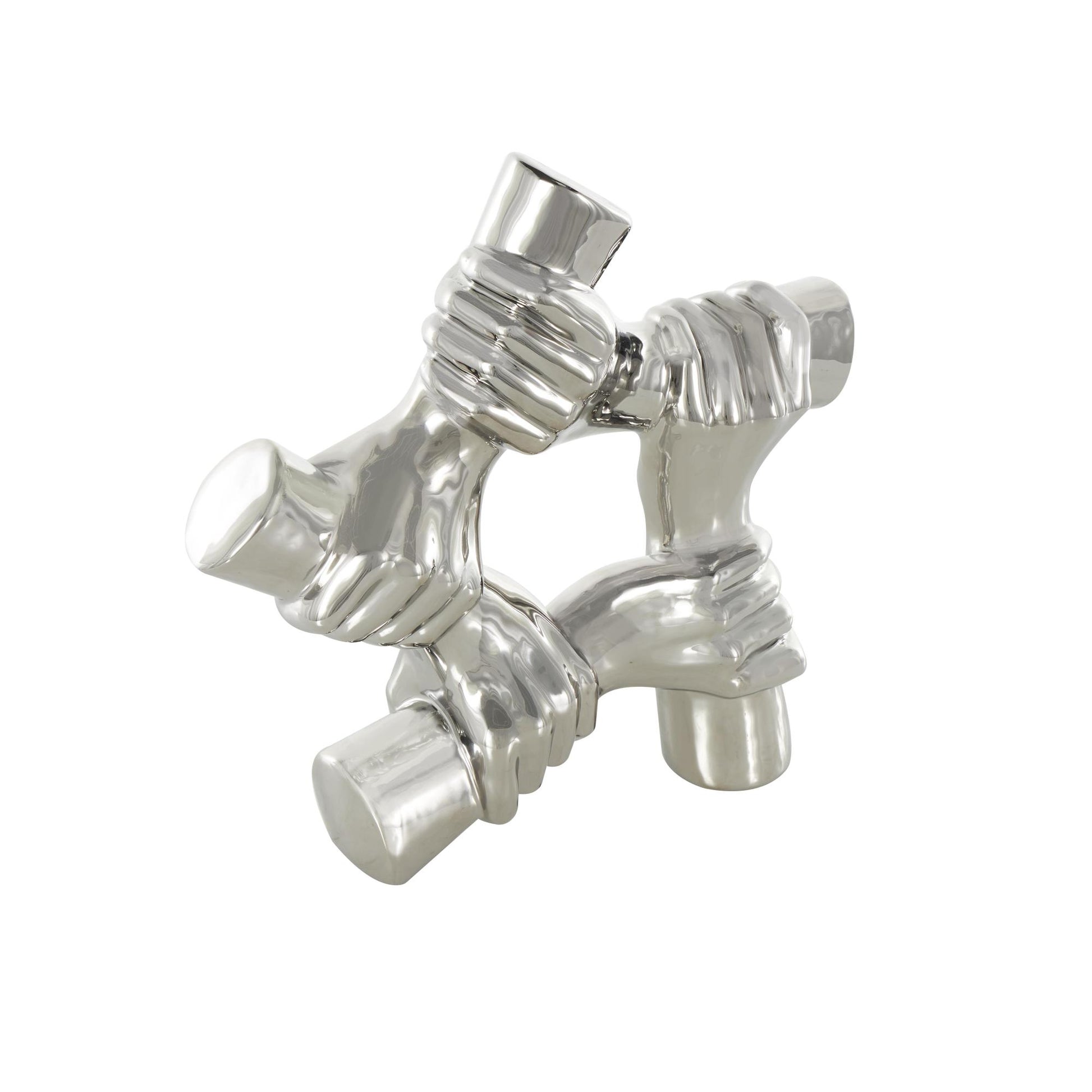 Hands Silver Ceramic Gripping Decorative Sculpture