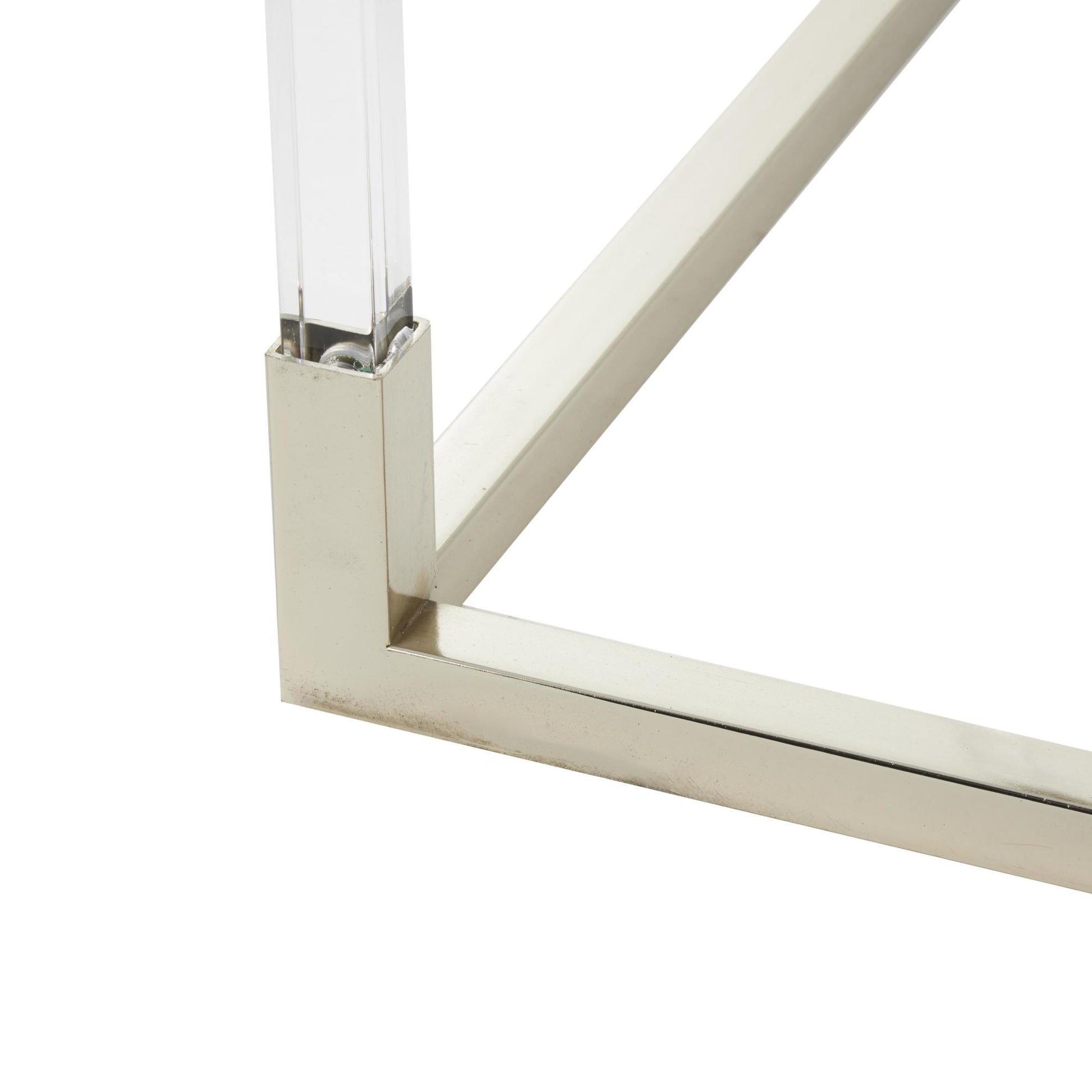Metal Side End Accent Table with Clear Glass Top and Acrylic Legs