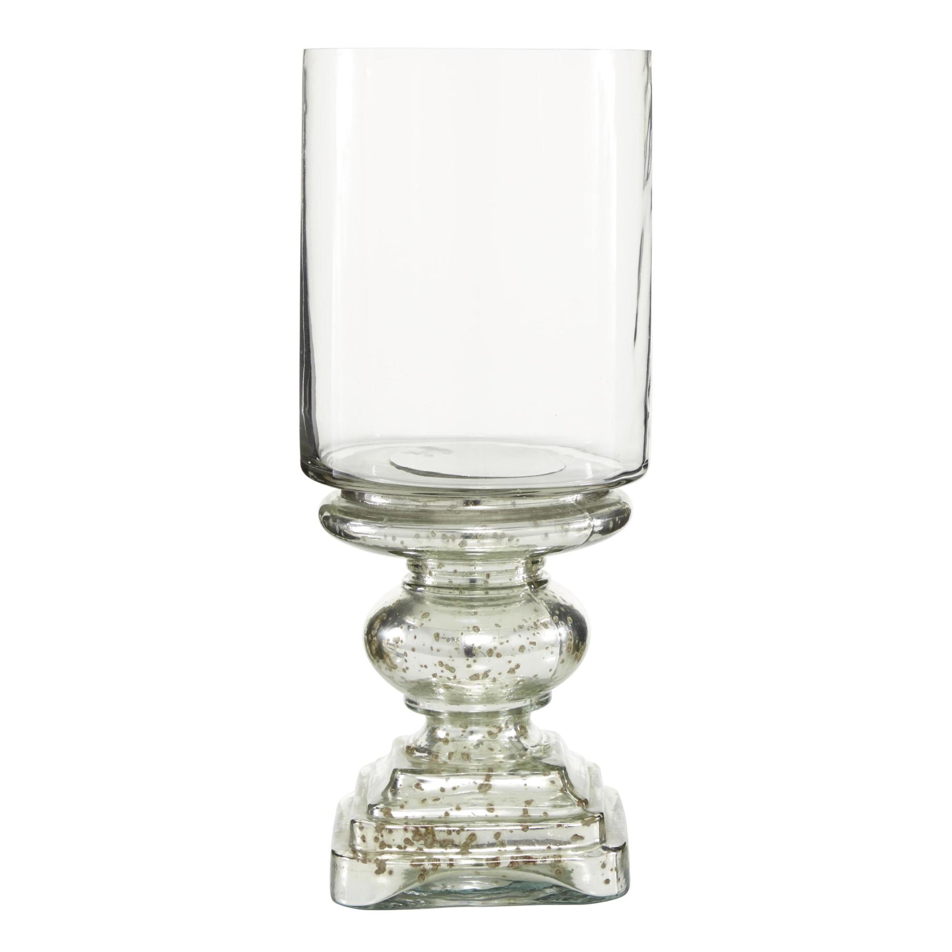 Silver Glass Handmade Turned Style Pillar Room Hurricane Lamp with Faux Mercury Glass Finish