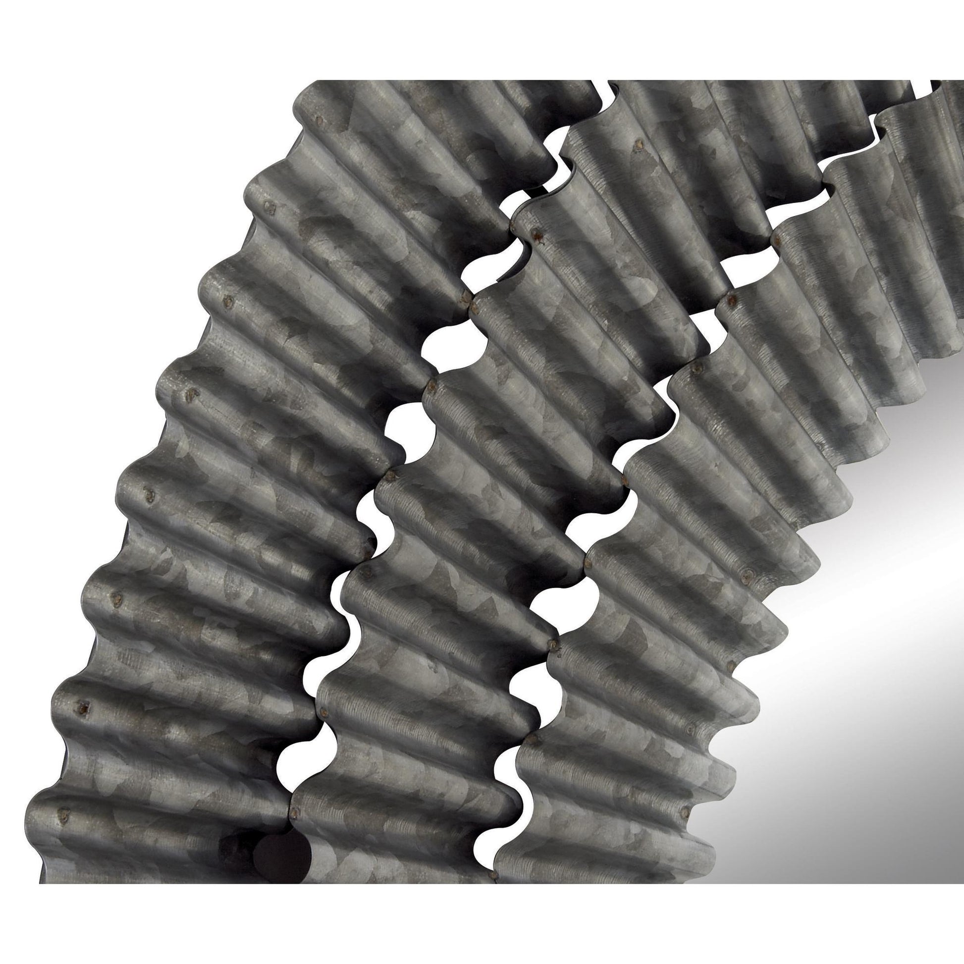 Gray Metal Galvanized Layered Ribbed Room Wall Mirror