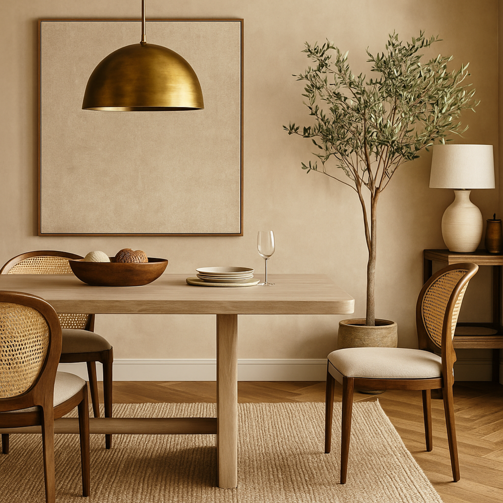 Beige Wood Washed Kitchen Dining Table with Carved Oval Legs and Lower Rod