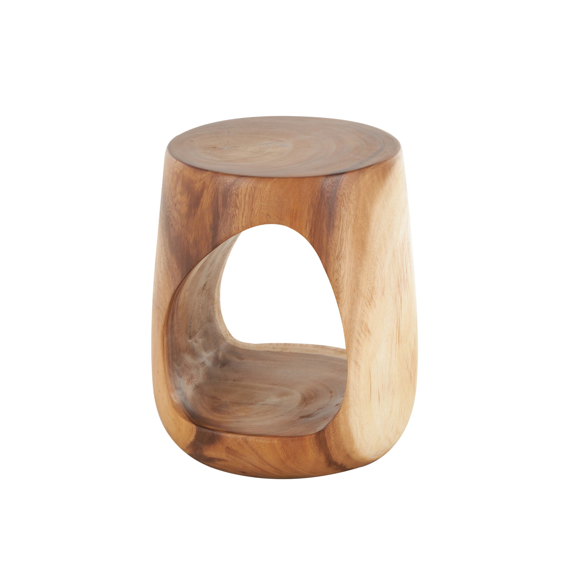 Brown Teak Wood Handmade Side End Accent Table with Abstract Triangle Cutout