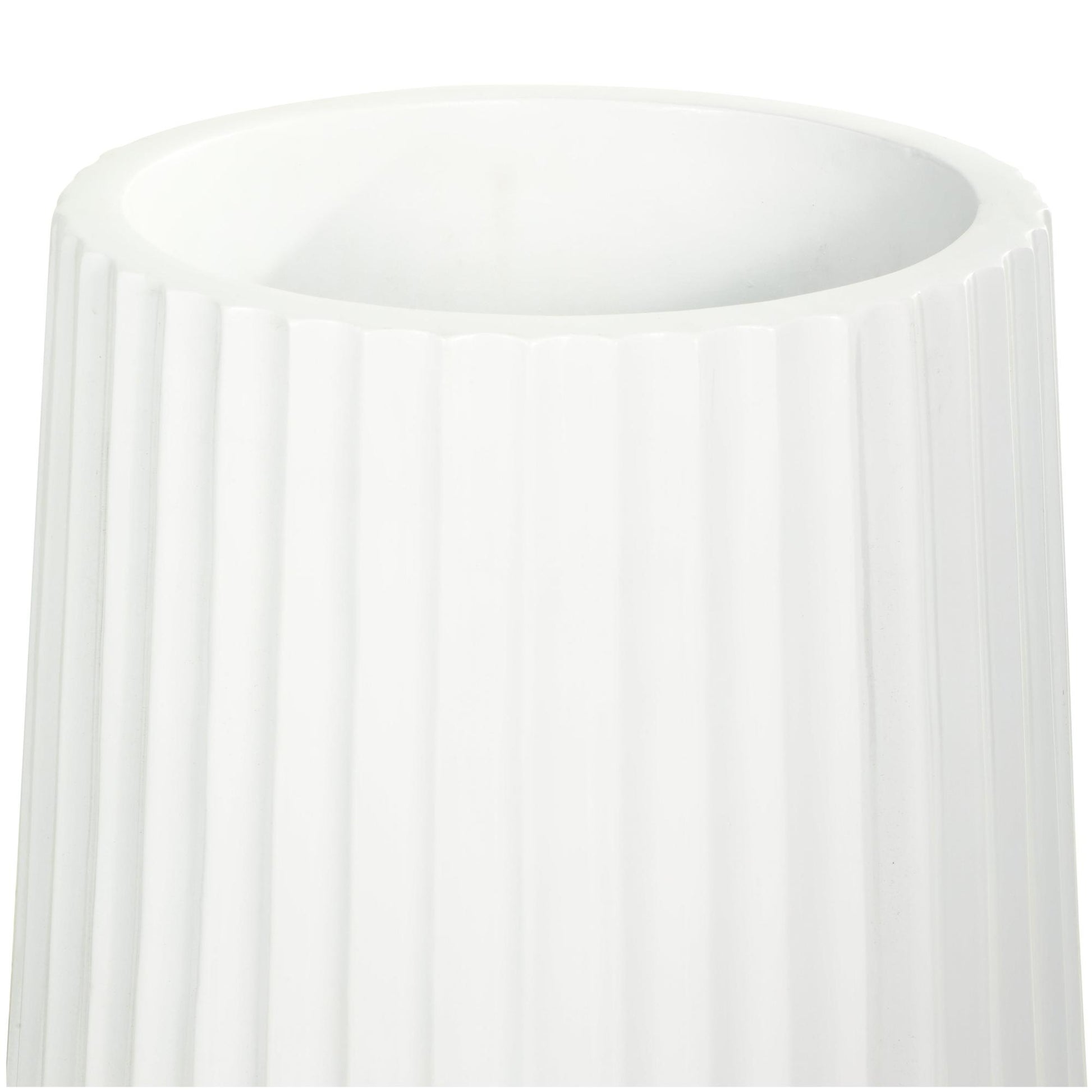 White Resin Large Ribbed Floor Decorative Vase