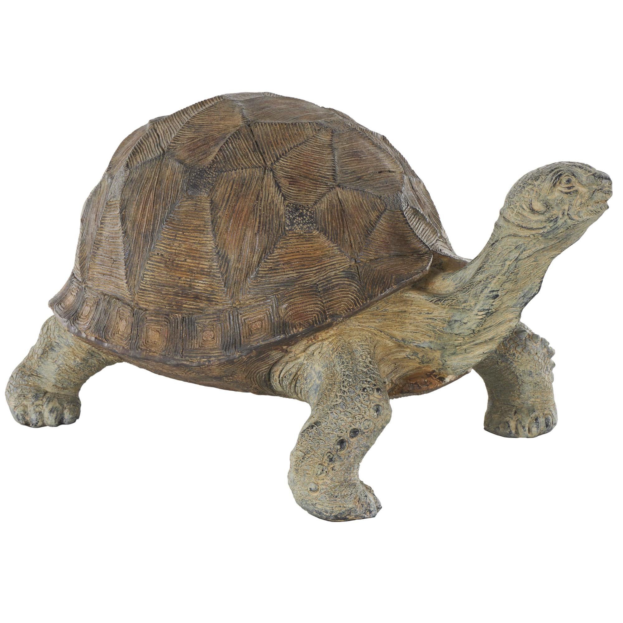 Turtle Brown Resin Distressed Textured Indoor Outdoor Garden Sculpture with Patterned Shell