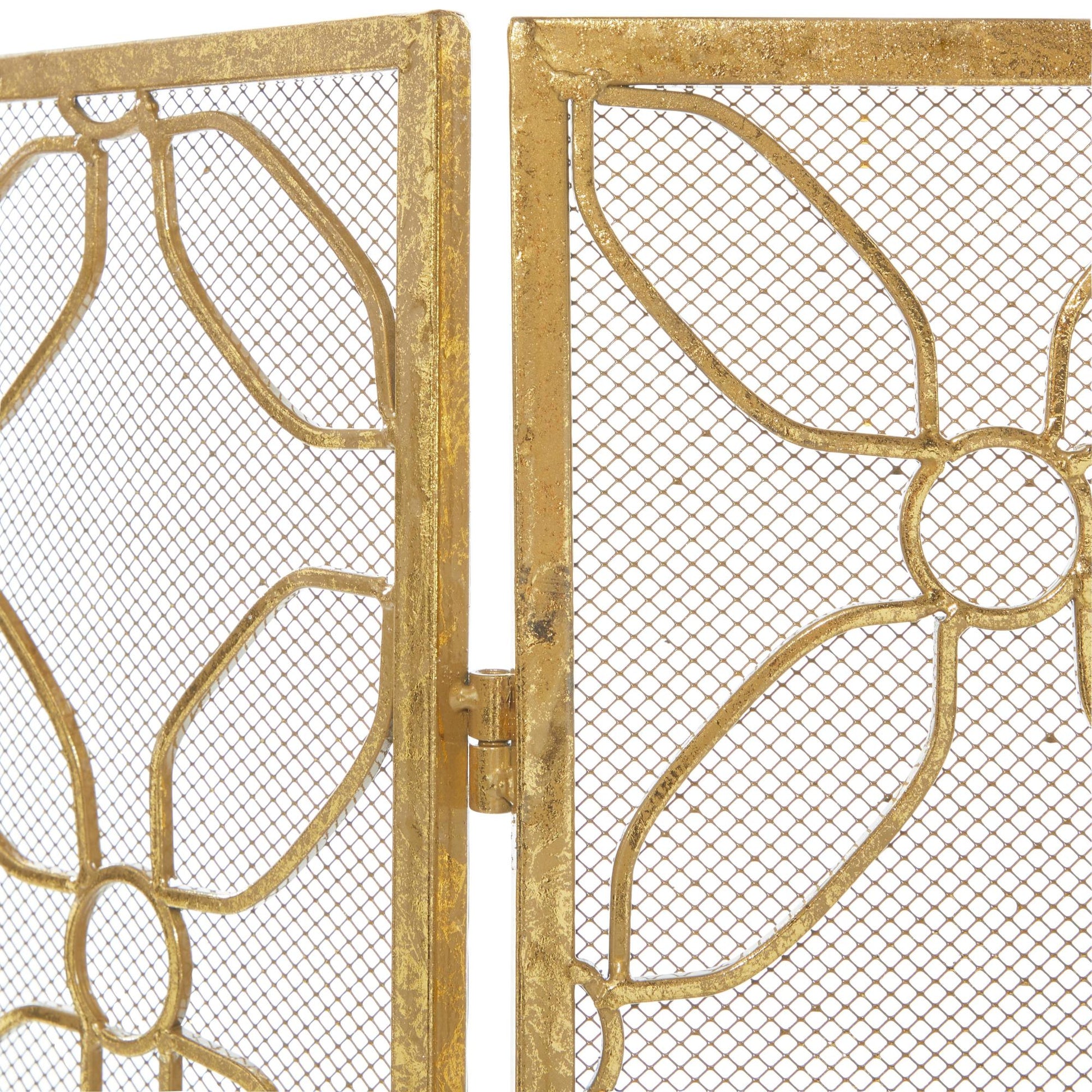 Geometric Gold Metal Foldable Mesh Netting 3 Panel Living Room Fireplace Screen