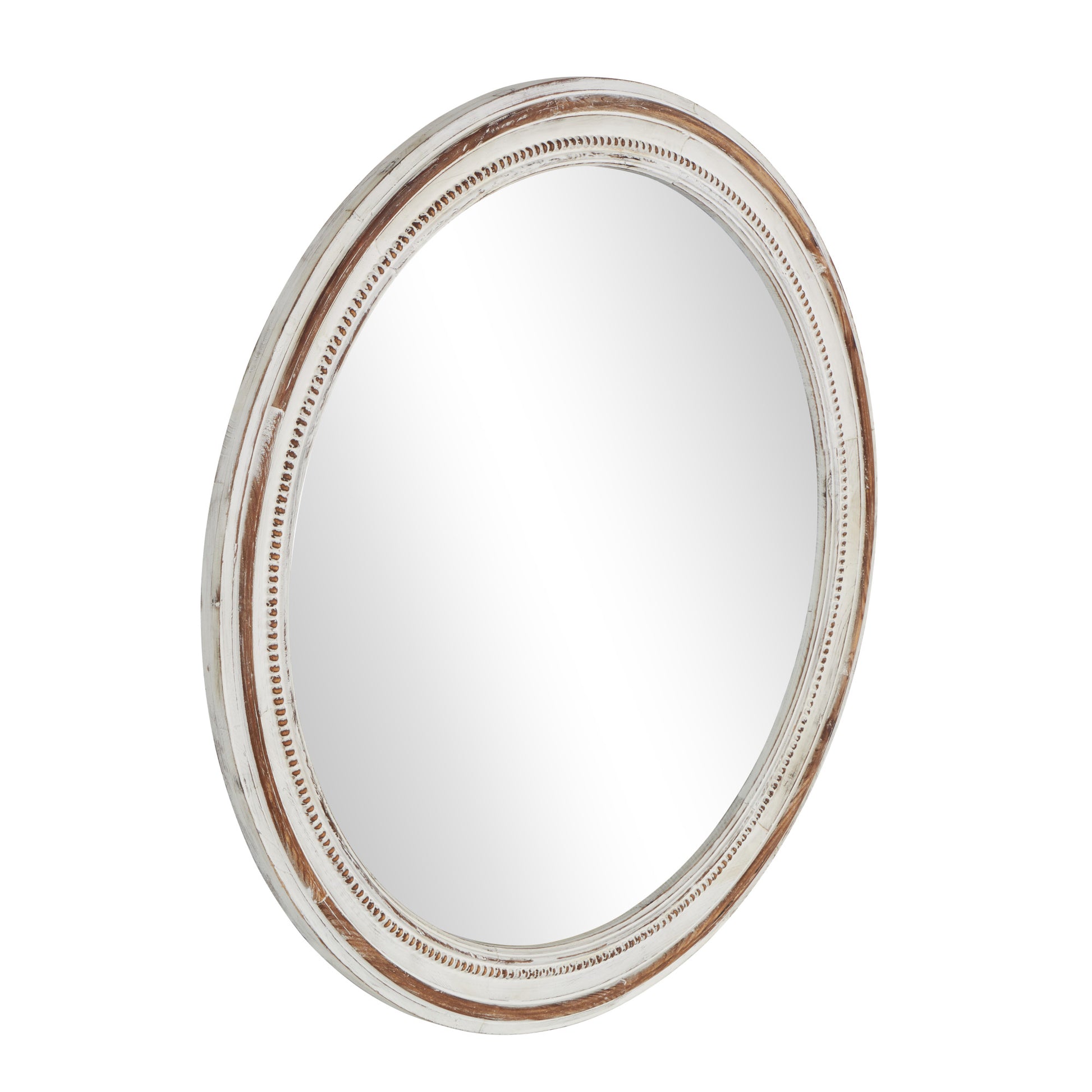 White Wood Room Wall Mirror with Bead Detailing