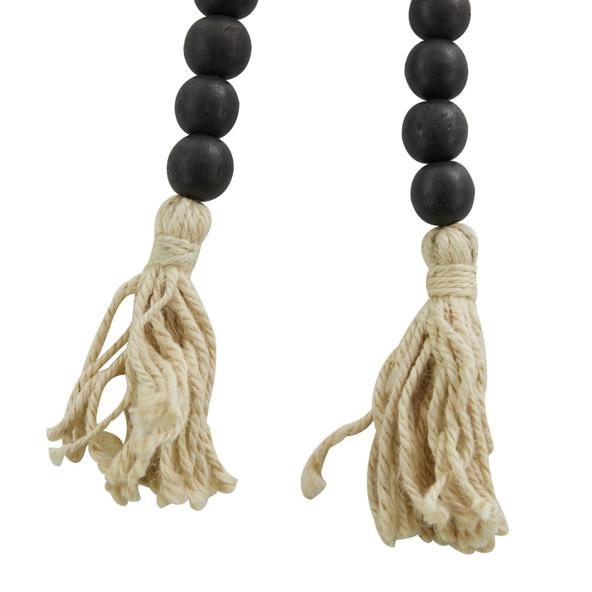 Mango Wood Handmade Round Long Carved Beaded Garland with Tassel