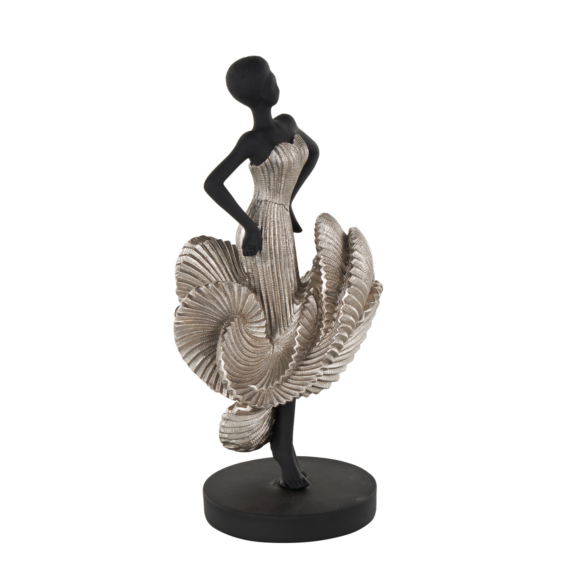 Dancer Black Polyresin Decorative Sculpture with Silver Dress