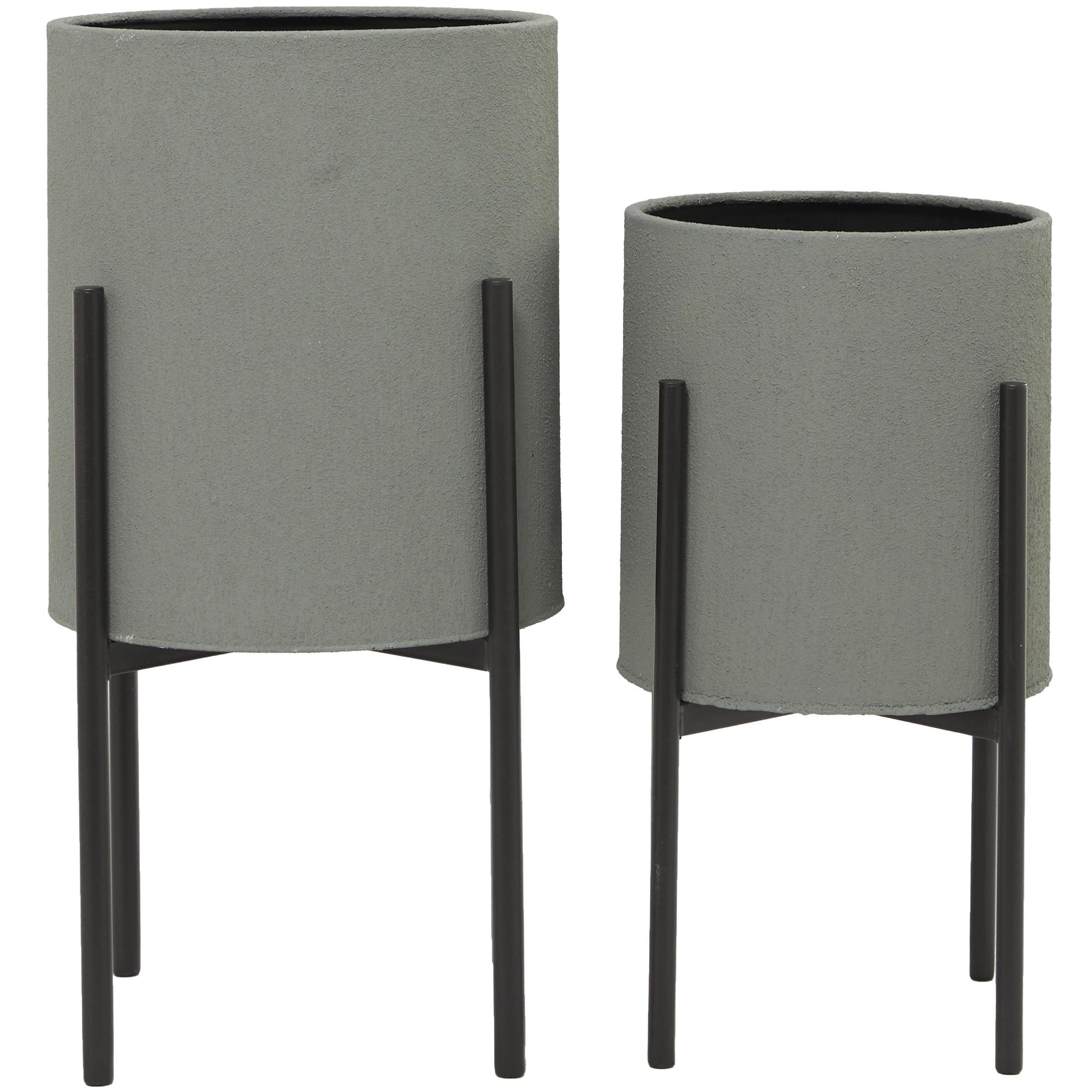 Set of 2 Metal Textured Indoor Outdoor Planter with Black Removable X-Stands