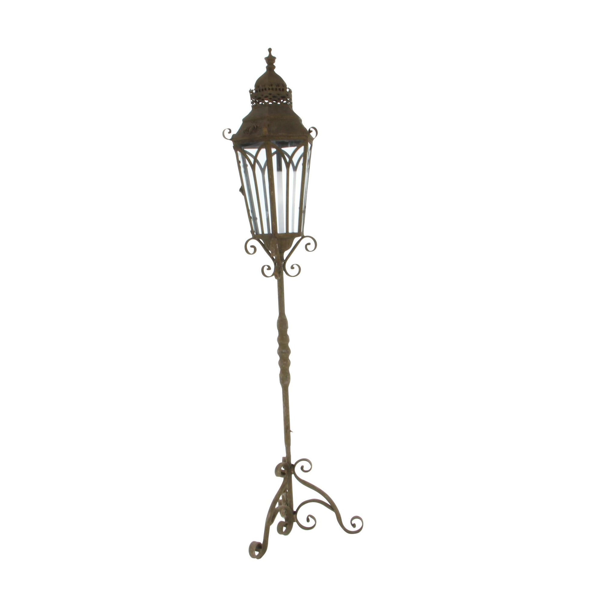 Scroll Brown Metal Weathered Antique Tall Standing Floor Indoor Outdoor Candle Lantern