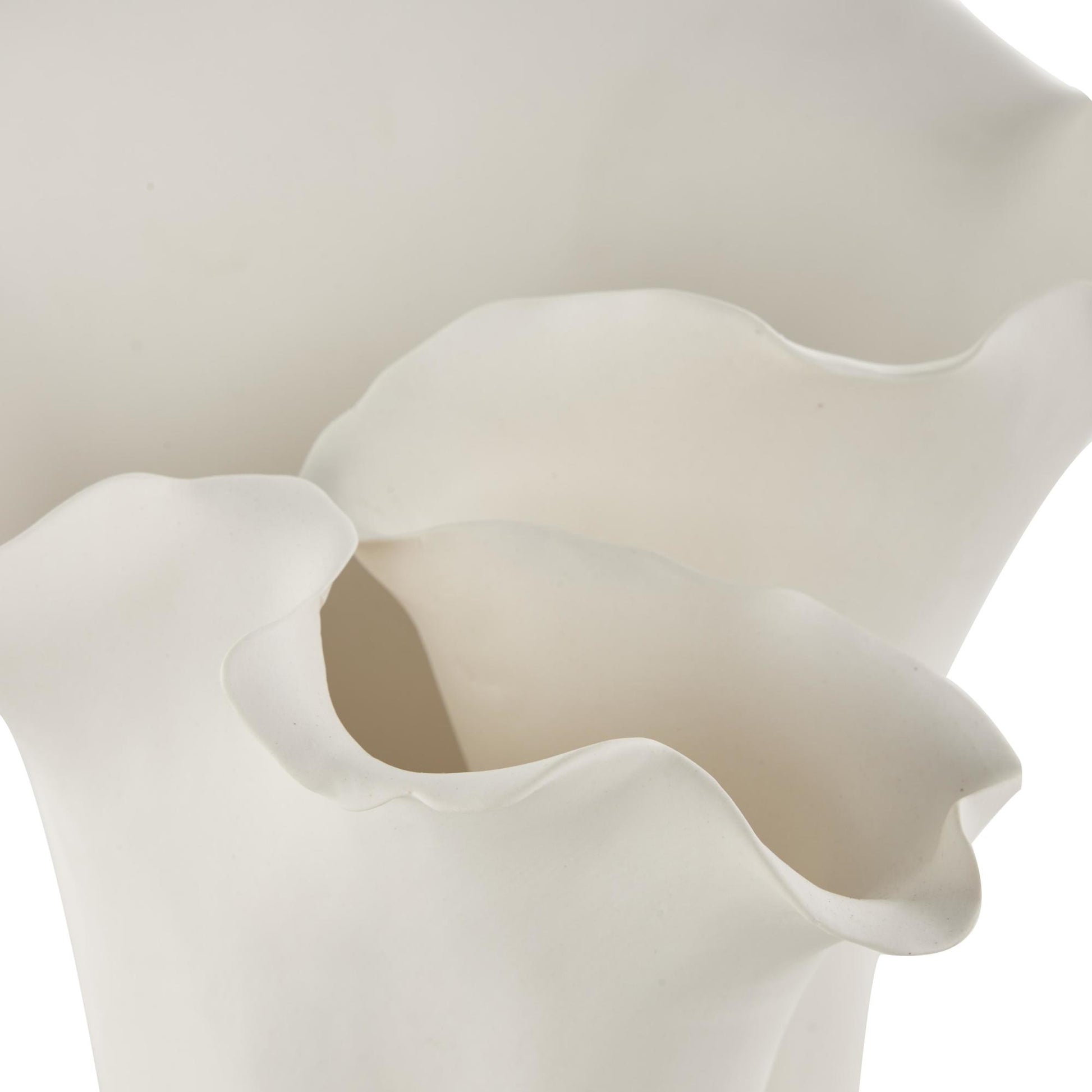 Abstract Ceramic Floral Inspired Decorative Vase with Wavy Folded Rim