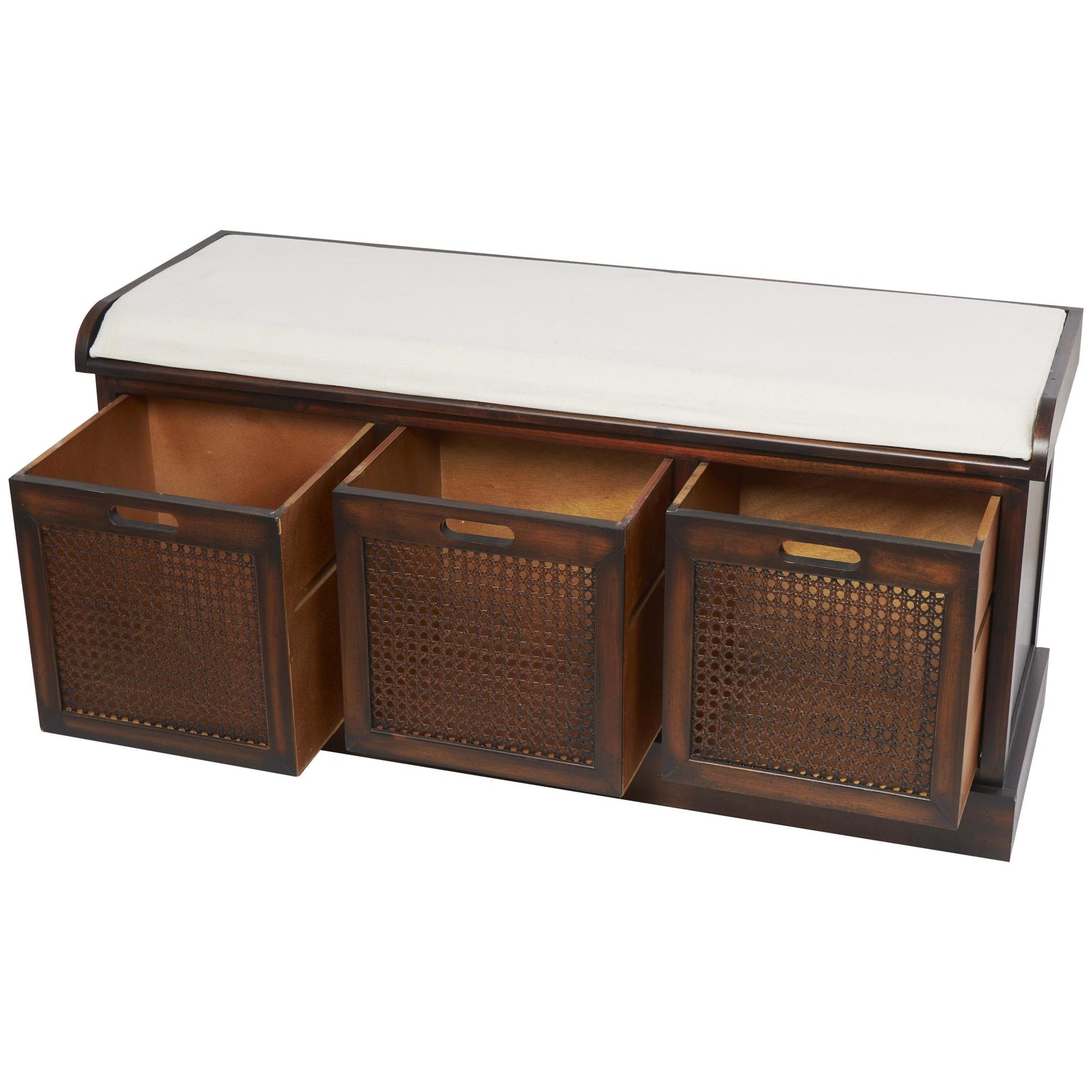 Brown Wood Room Storage Bench with Upholstered Seat