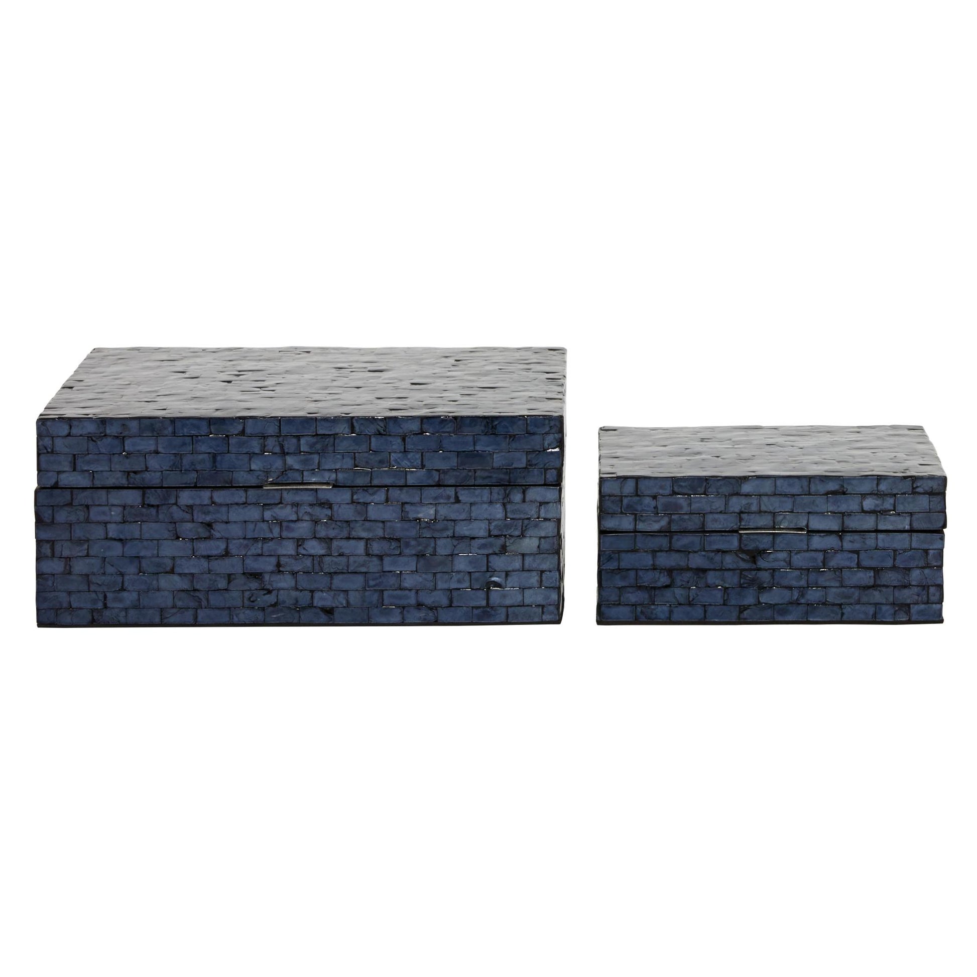 Set of 2 Dark Blue Mother of Pearl Shell Handmade Mosaic Storage Decorative Box