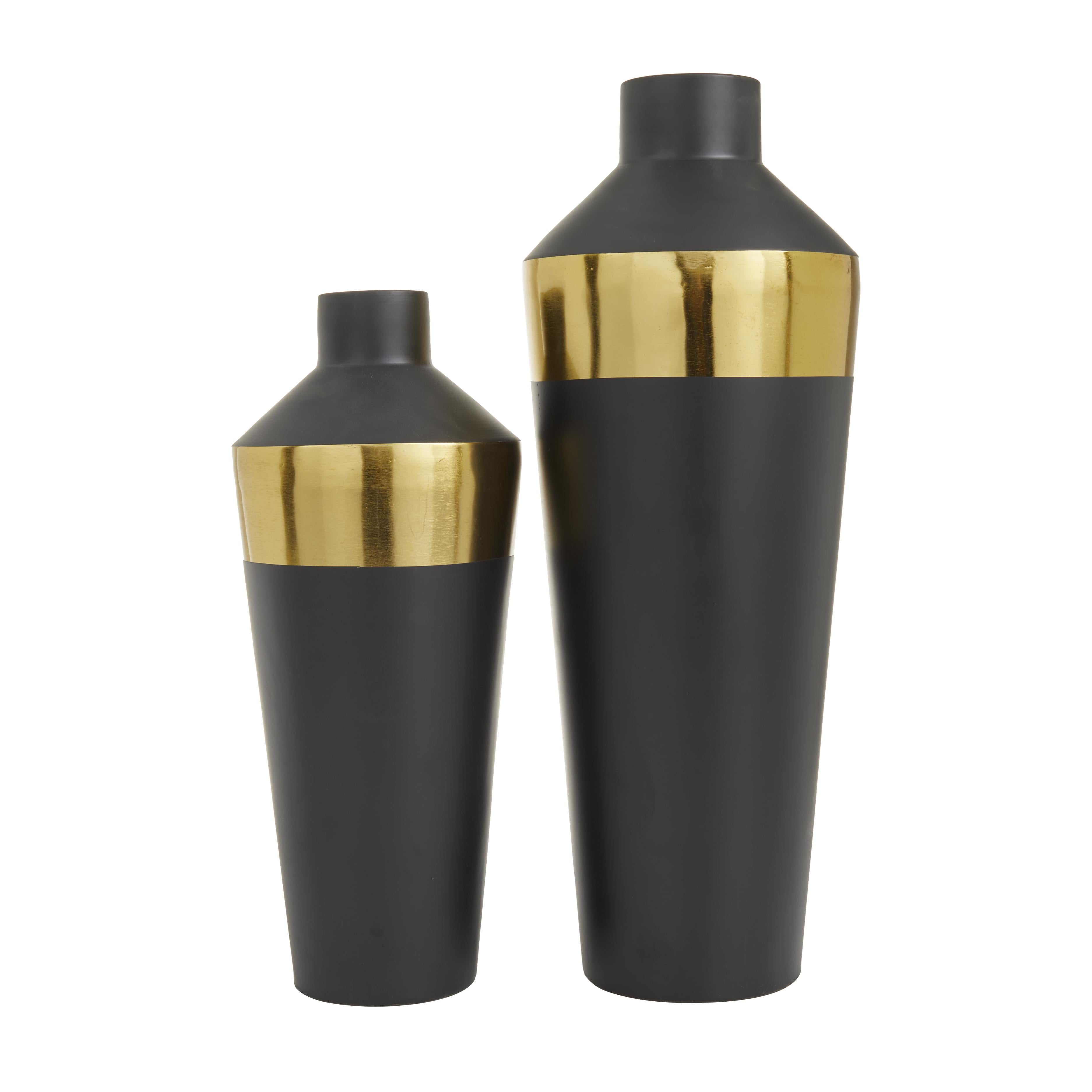 Set of 2 Metal Decorative Vase with Gold Band