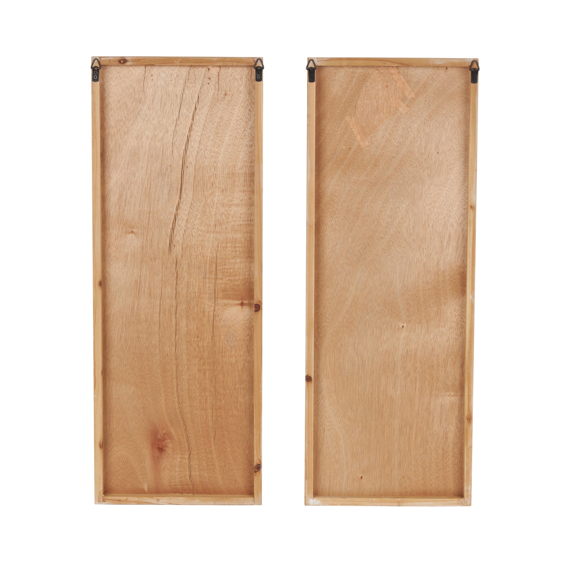 Set of 2 Utensils Brown Wooden Home Wall Decor with Carved White Floral Designs