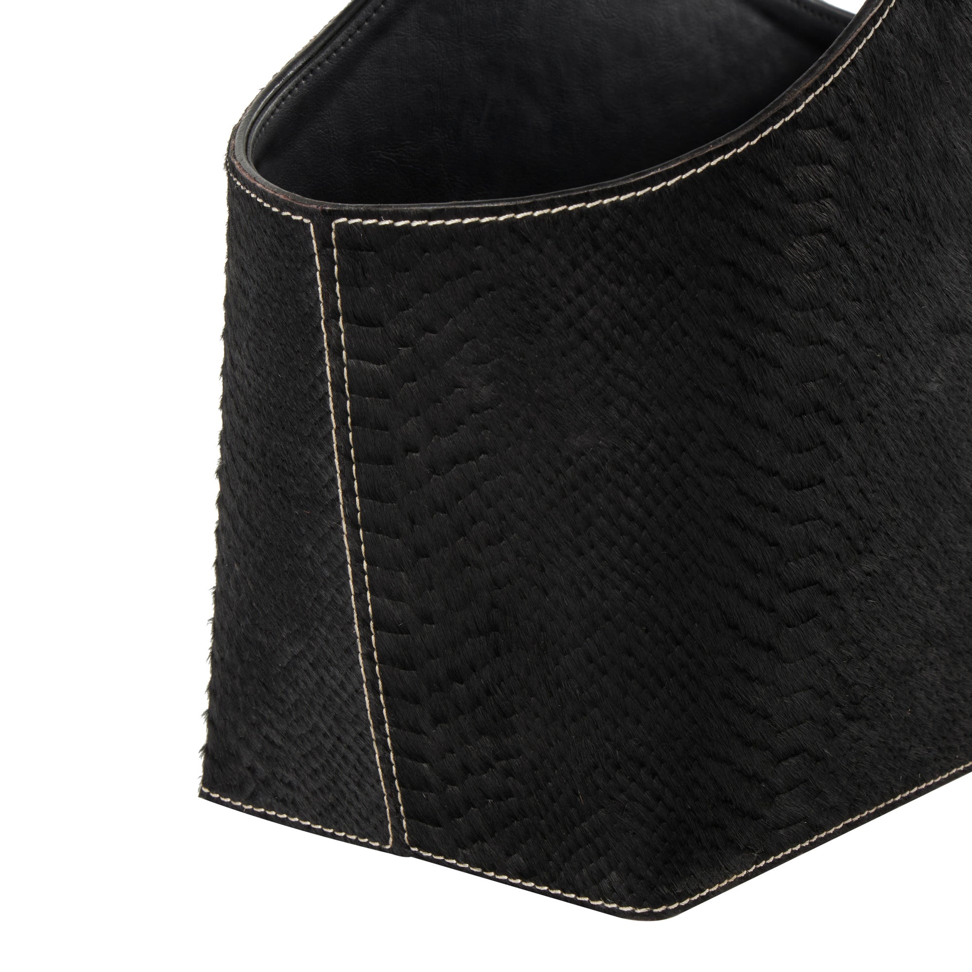 Leather Handmade Box Style Decorative Magazine Holder with Detail Stitching and Curved Buckle Handle