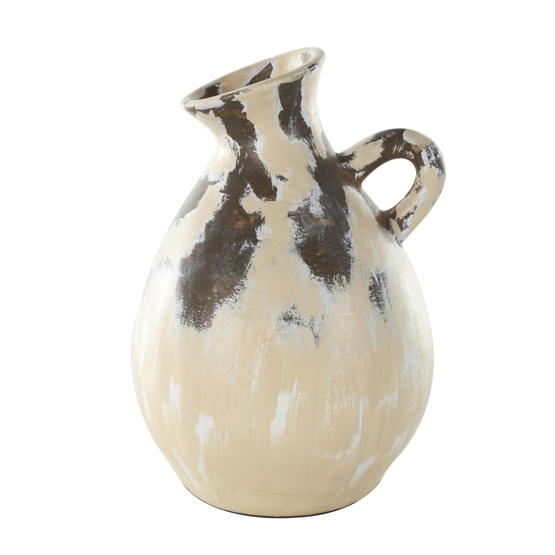 Cream Ceramic Antique Style Pot Decorative Vase with Curved Handle