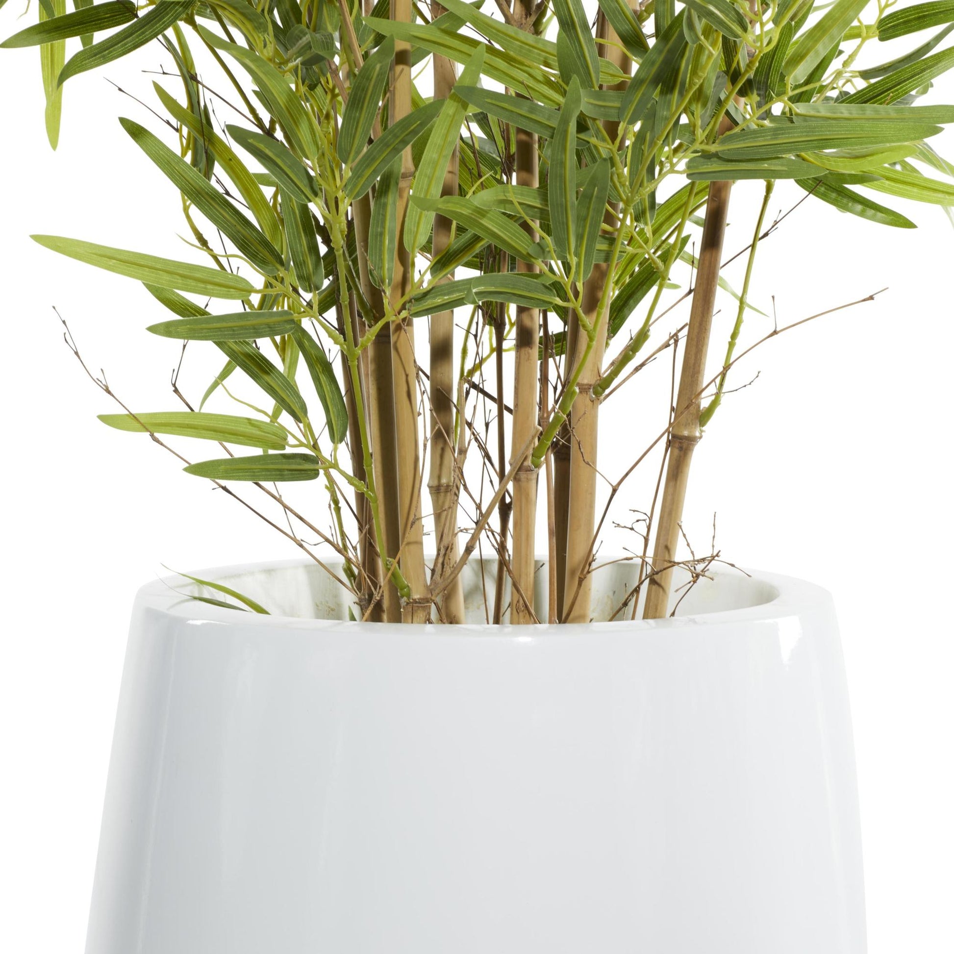 Bamboo Green Faux Foliage Indoor Outdoor Artificial Tree with Realistic Leaves and White Fiberglass Pot