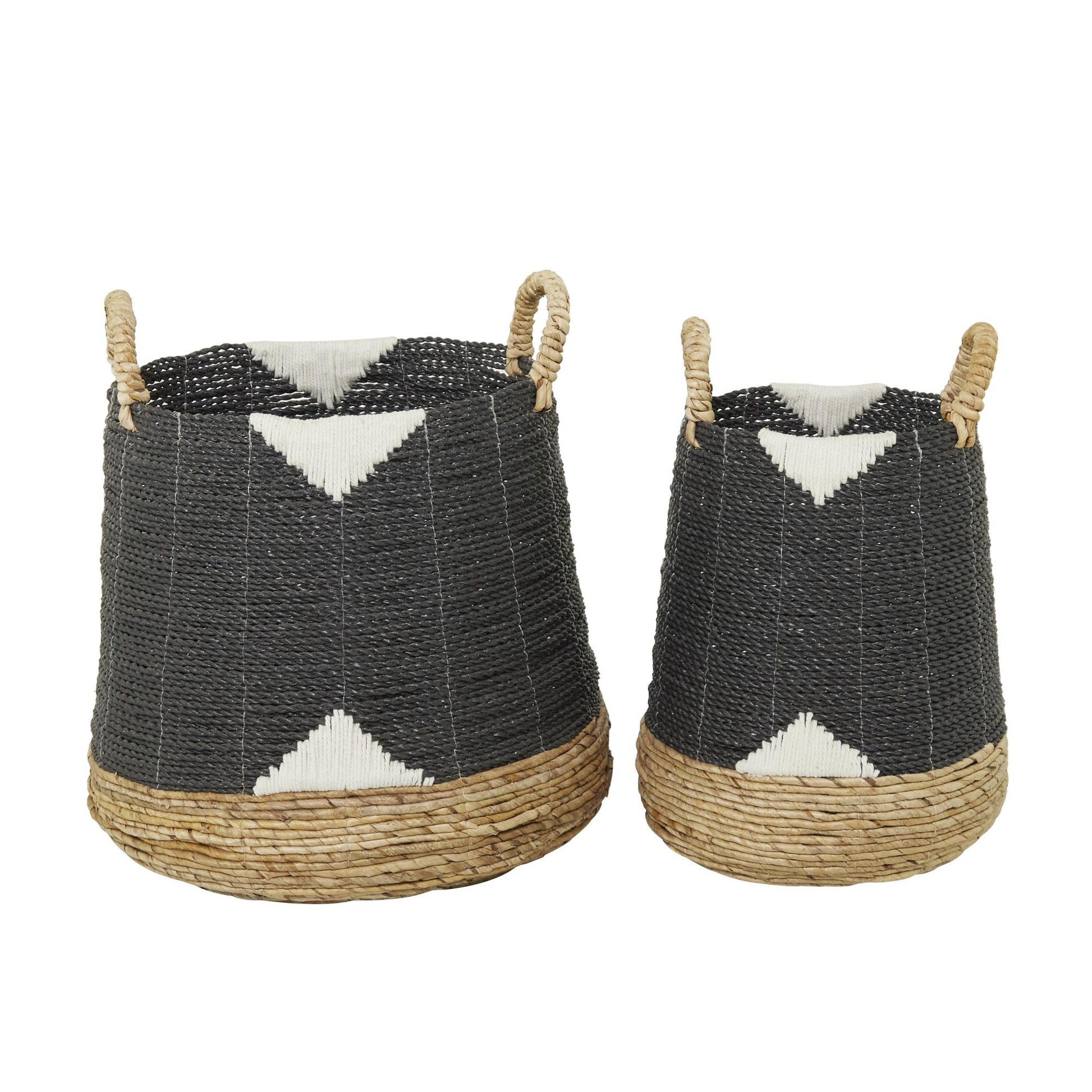 CosmoLiving by Cosmopolitan Set of 2 Banana Leaf Handmade Triangle Details Decorative and Functional Storage Basket with Handles
