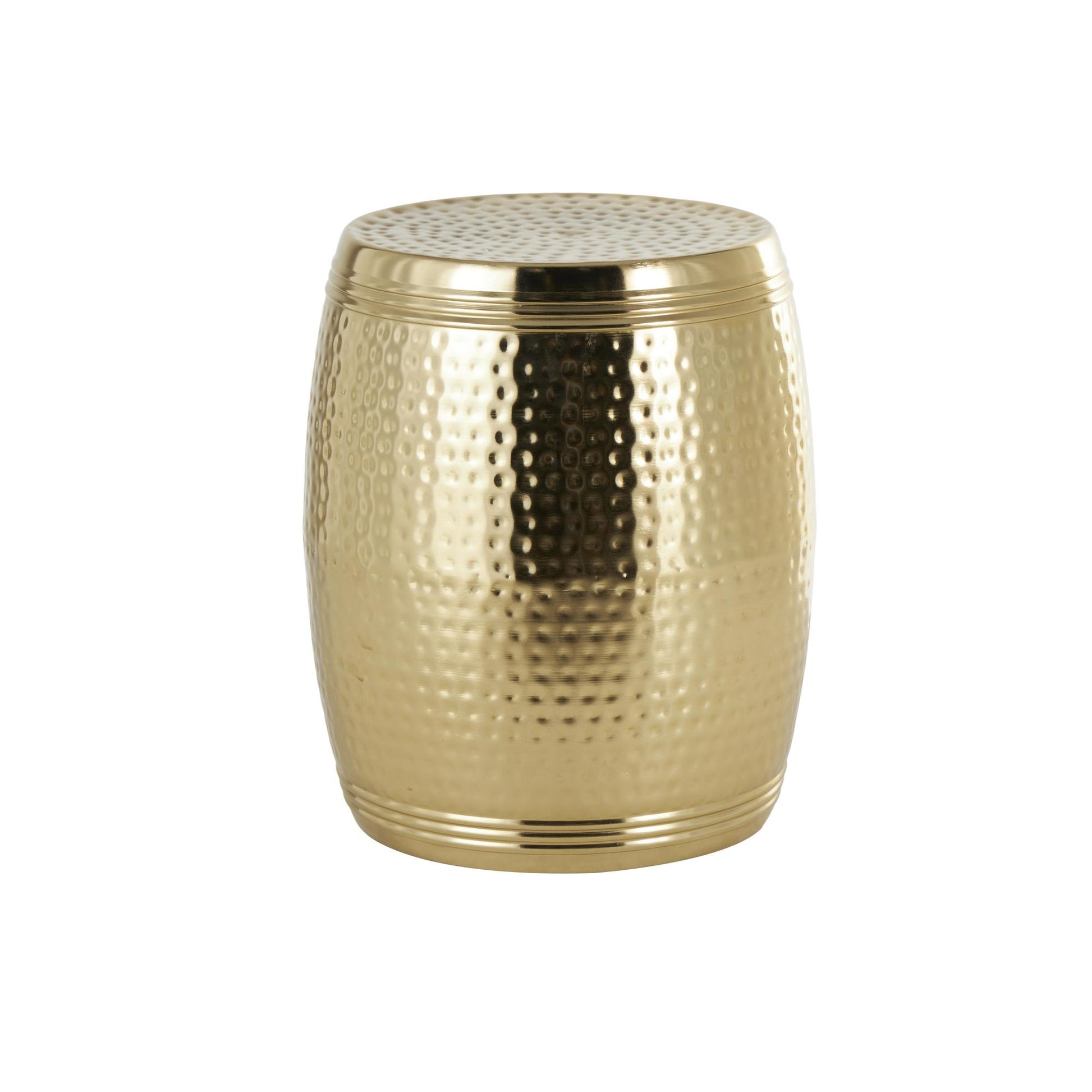 Drum Metal Handmade Side End Accent Table with Hammered Design