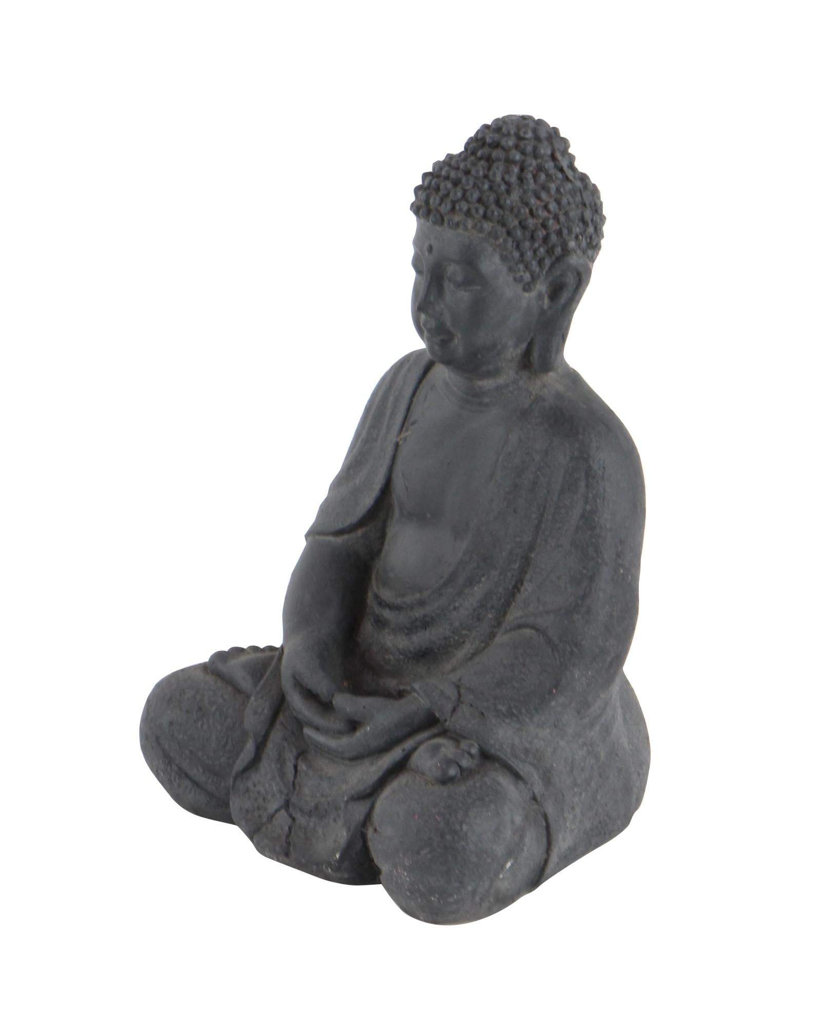 CosmoLiving by Cosmopolitan Buddha Ceramic Meditating Decorative Sculpture with Engraved Carvings and Relief Detailing