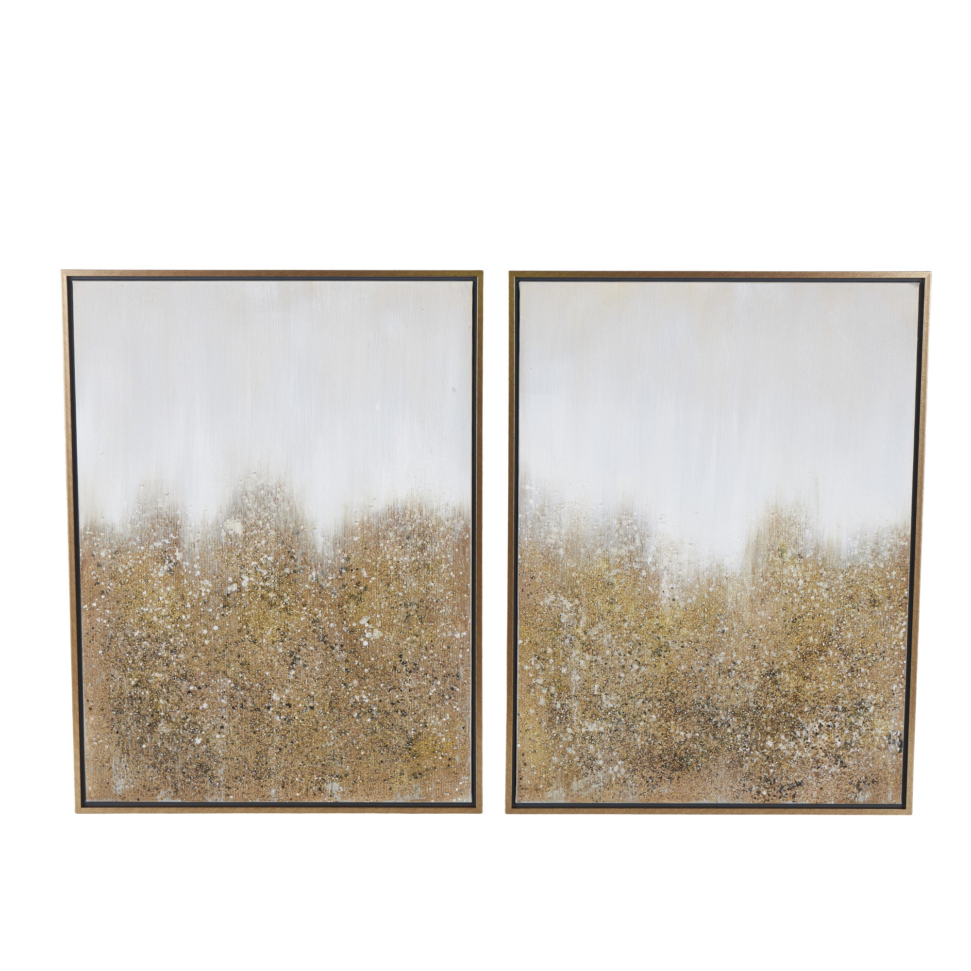 CosmoLiving by Cosmopolitan Set of 2 Abstract Gold Canvas Textured Splatter Living Room Framed Wall Art with Glitter Flakes