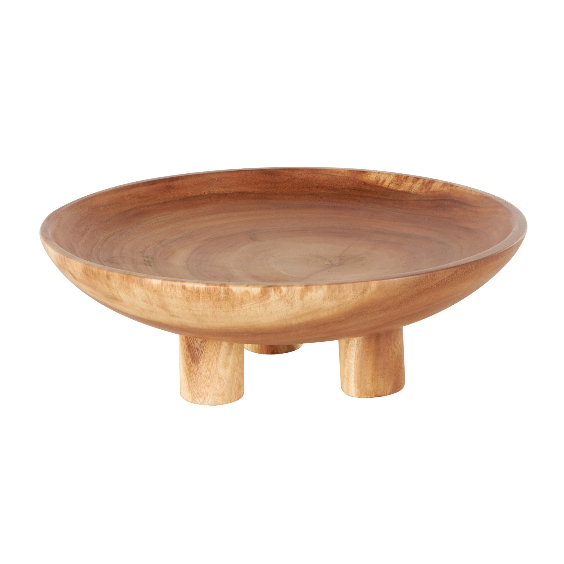 Brown Teak Wood Handmade Round Large Decorative Bowl with Peg Legs