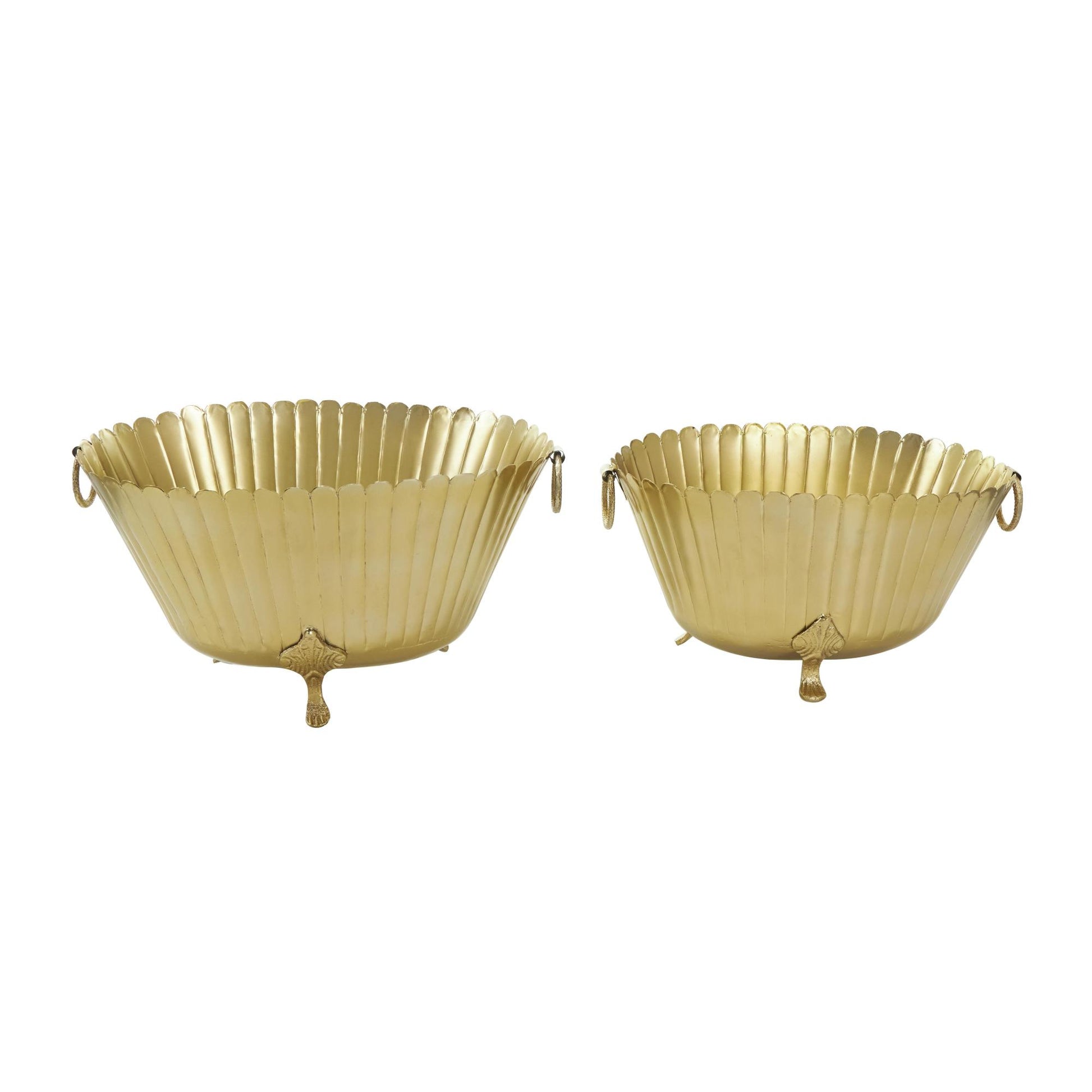 Set of 2 Gold Metal Indoor Outdoor Planter with Ring Handles