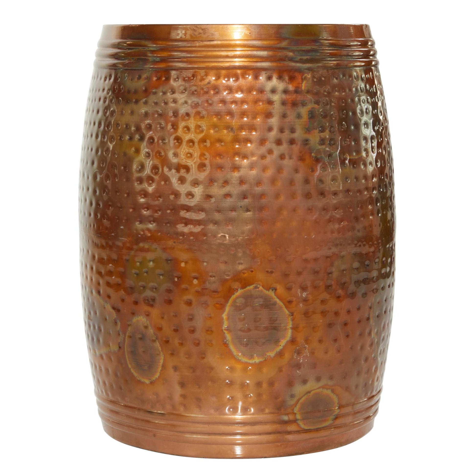 Drum Metal Handmade Side End Accent Table with Hammered Design