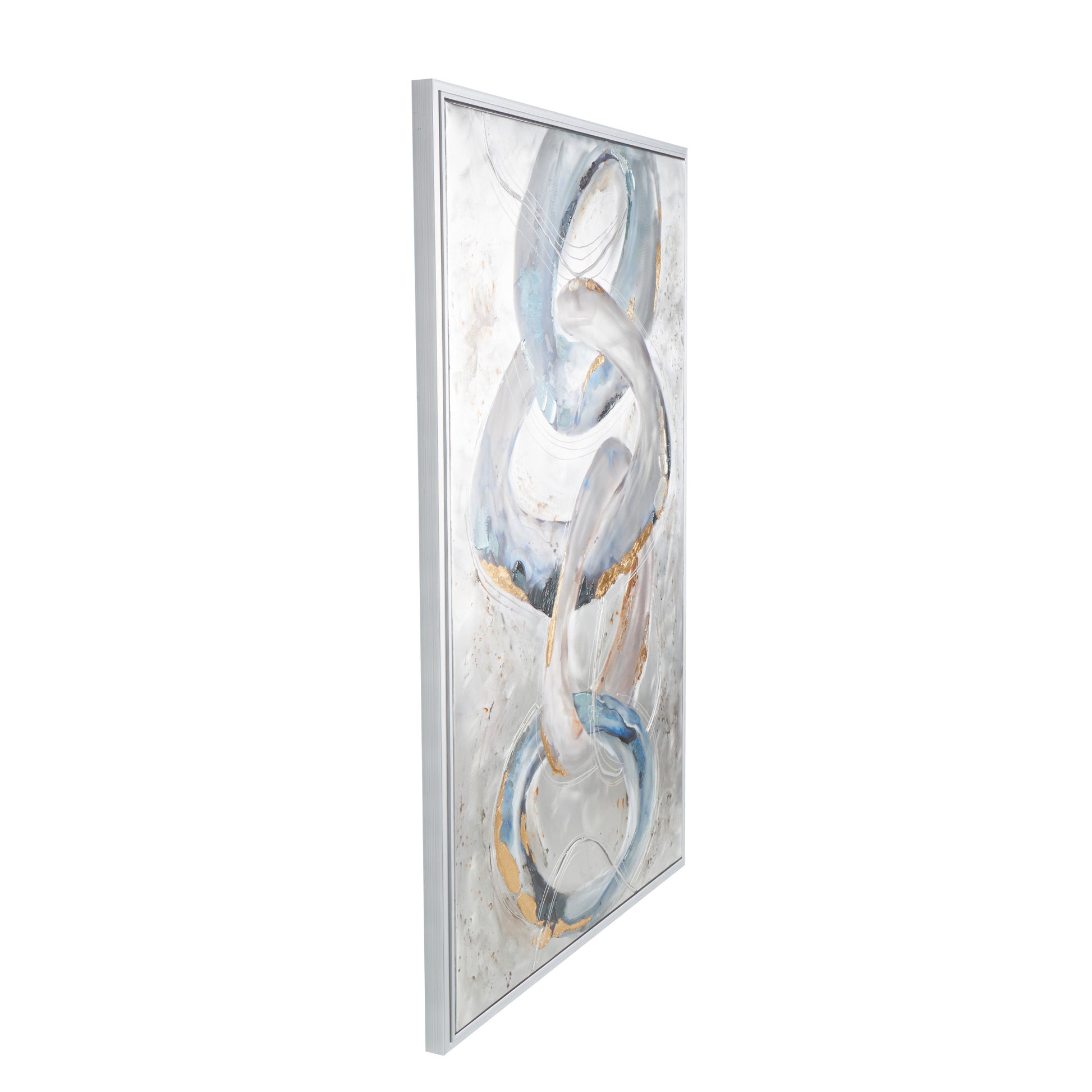 Abstract Gray Canvas Interlocked Rings Living Room Framed Wall Art with Gold and Blue Accents