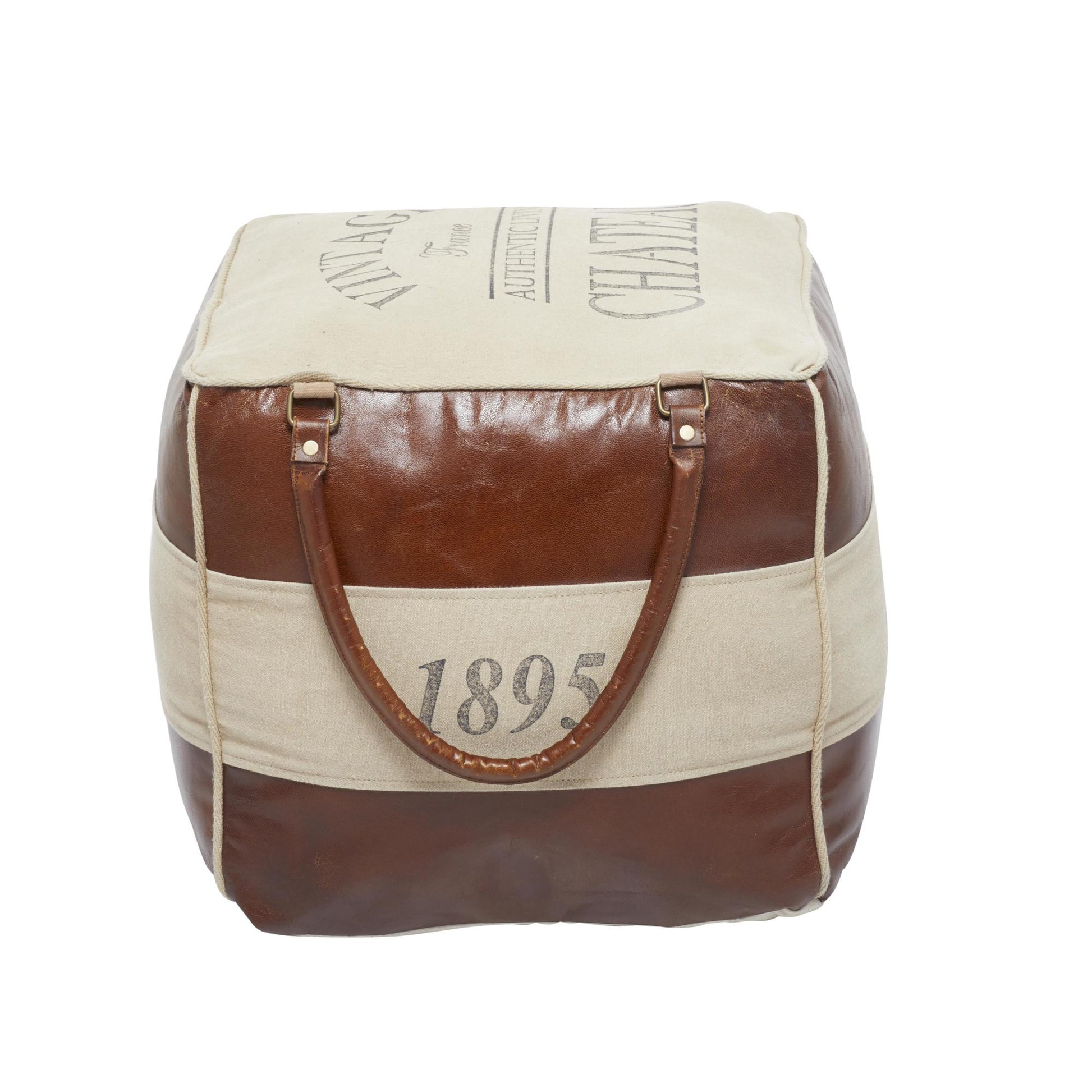 Star Canvas Stuffed Pouf with Leather Accents