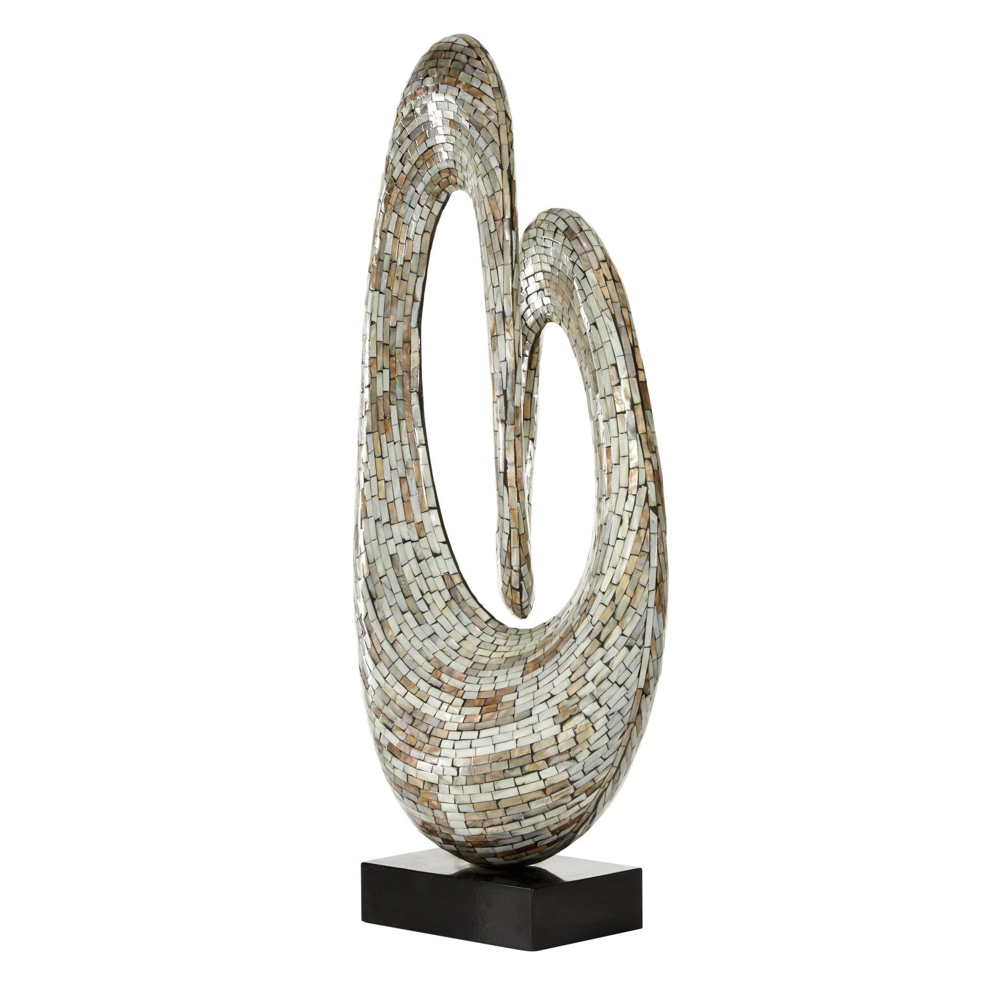 Abstract Mother of Pearl Shell Swirl Decorative Sculpture with Black Base