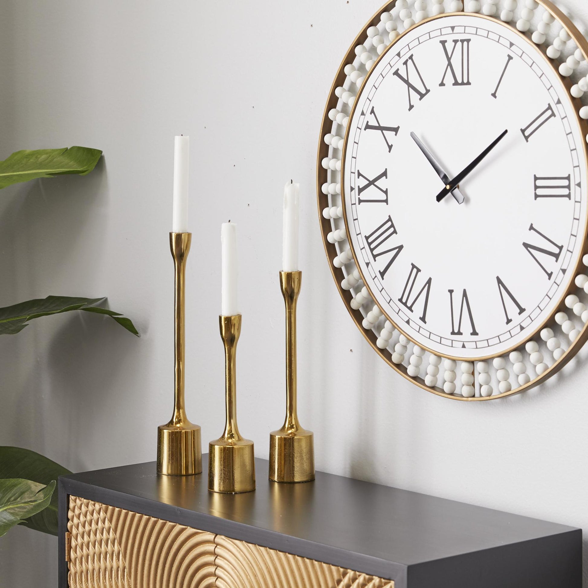 CosmoLiving by Cosmopolitan Set of 3 Aluminum Metal Slim Decorative Candle Holder with Block Bases