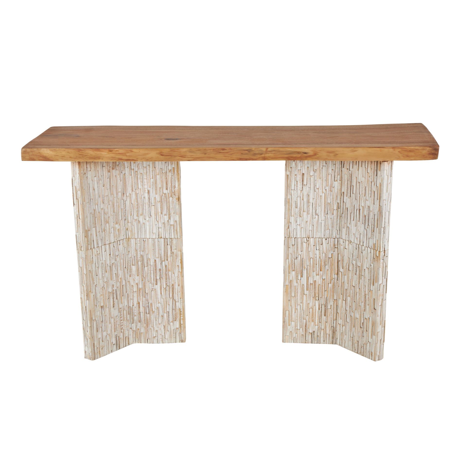 Brown Teak Wood Handmade Rectangular Living Room Console Table with Envi Slat Legs