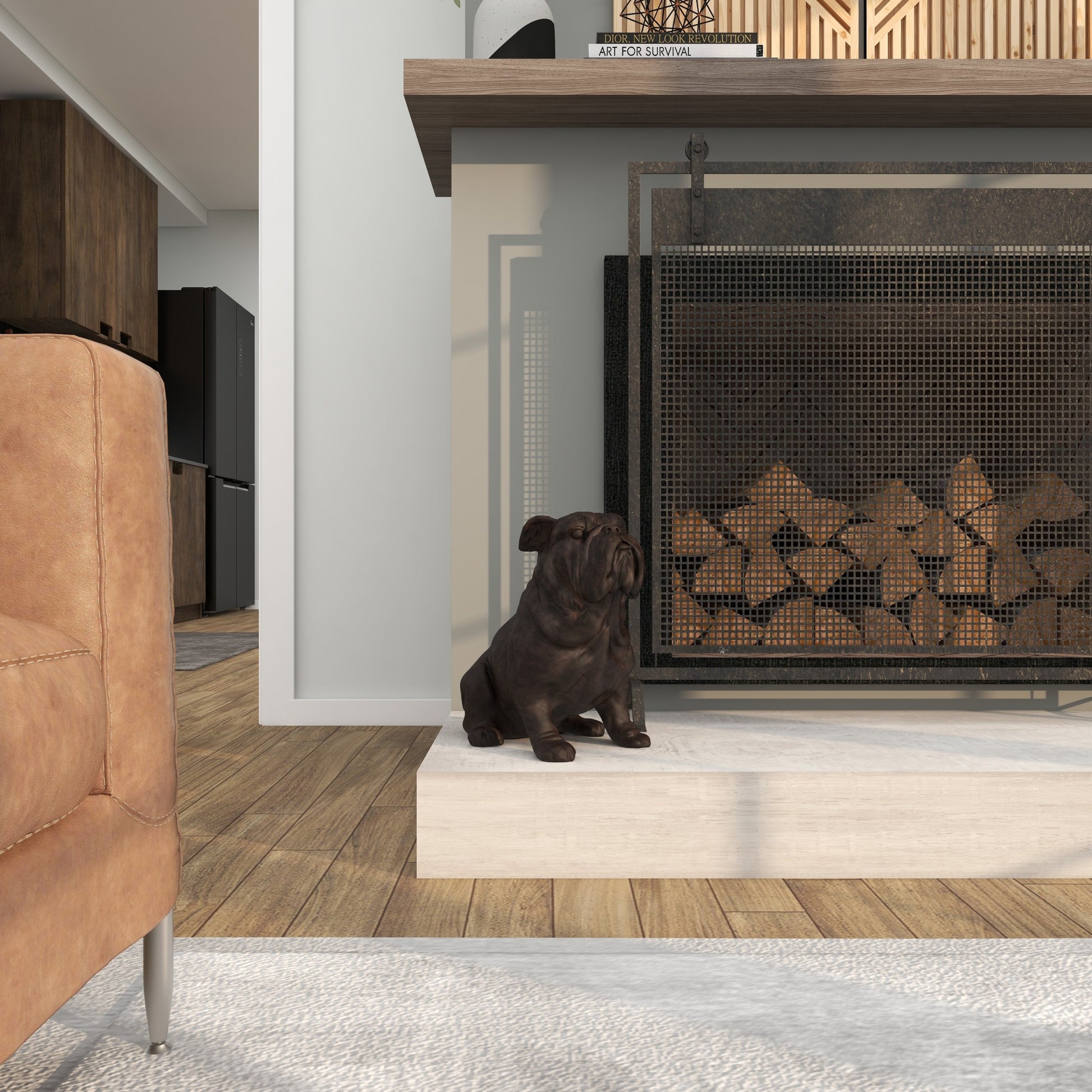 Bulldog Brown Polystone Weathered Sitting Decorative Sculpture